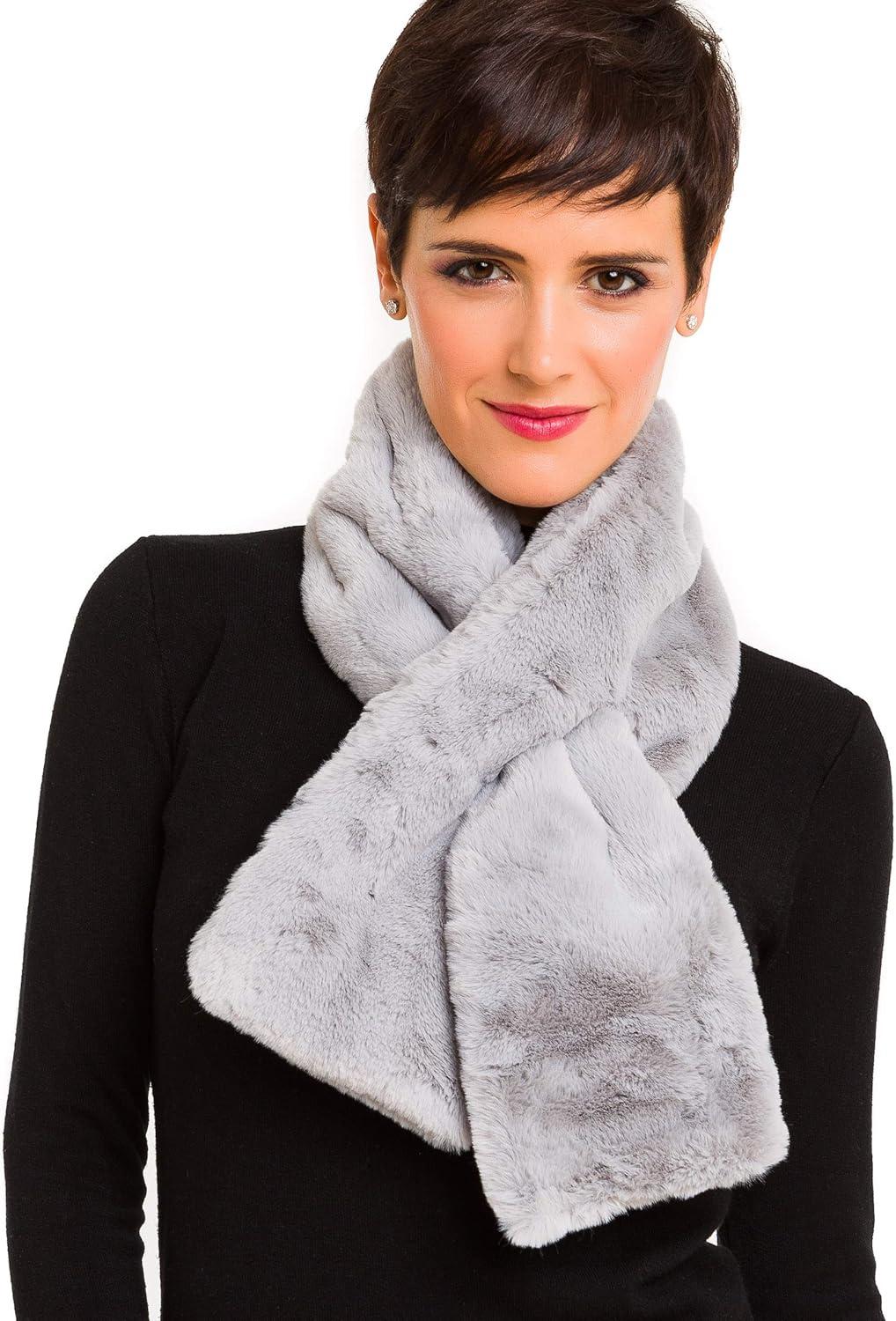 imageFur Collar Scarf for Women Faux Fur Scarves Neck Shrug for Fall Winter Coat DressLugo Collection 1  Gray