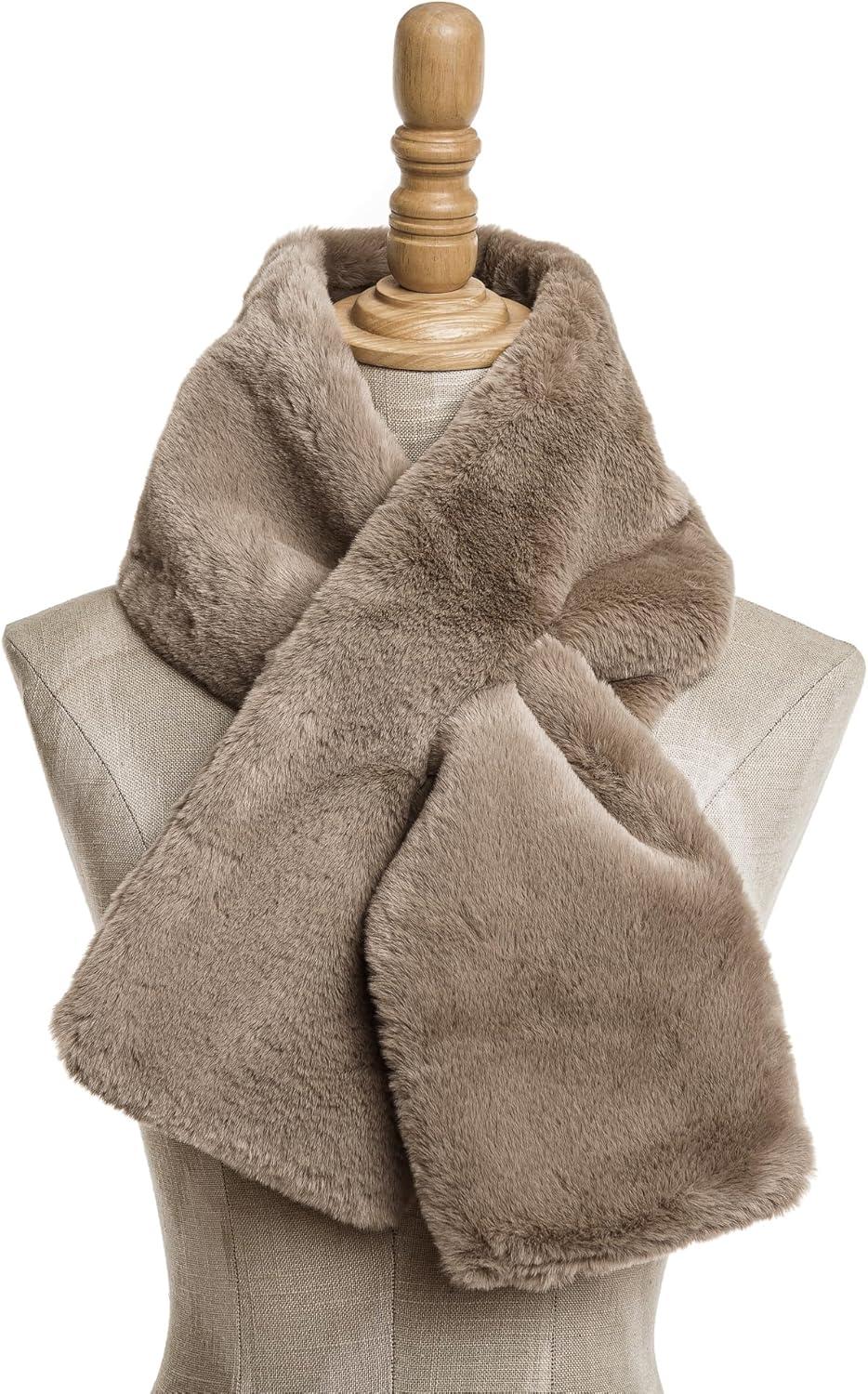 imageFur Collar Scarf for Women Faux Fur Scarves Neck Shrug for Fall Winter Coat DressLugo Collection 10 Khaki
