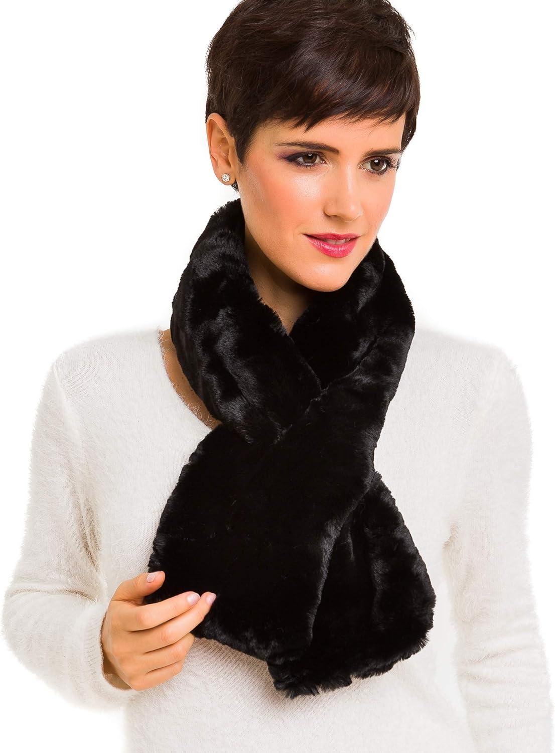 imageFur Collar Scarf for Women Faux Fur Scarves Neck Shrug for Fall Winter Coat DressLugo Collection 5 Black