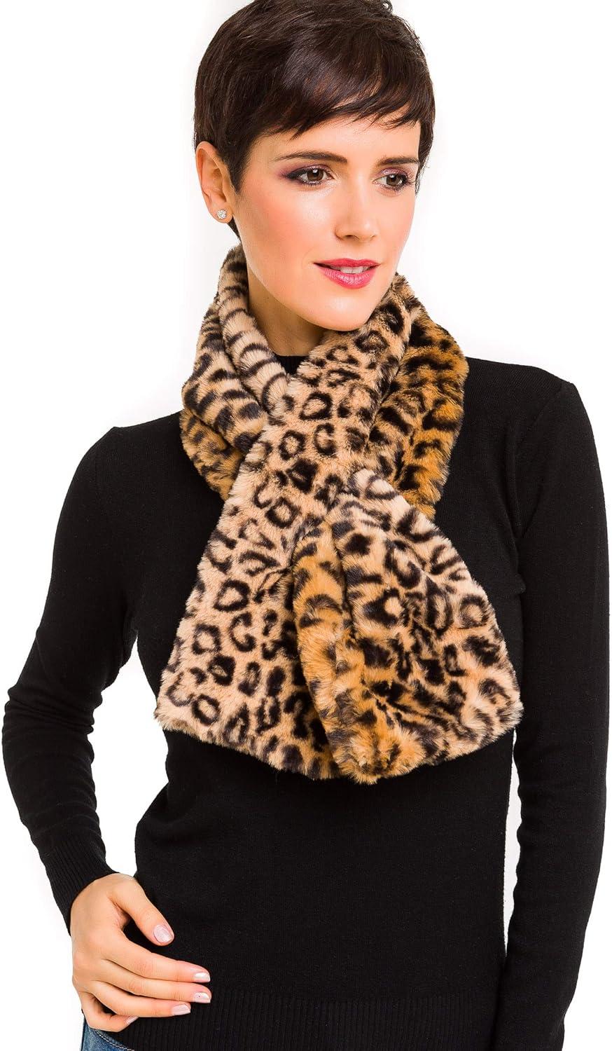 imageFur Collar Scarf for Women Faux Fur Scarves Neck Shrug for Fall Winter Coat DressLugo Collection 6  Leopard