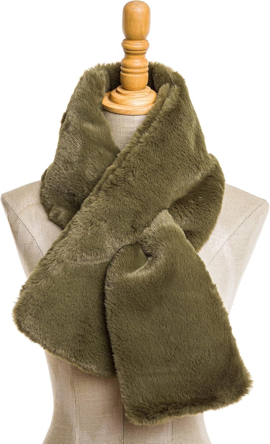 imageFur Collar Scarf for Women Faux Fur Scarves Neck Shrug for Fall Winter Coat DressLugo Collection 8 Army Green