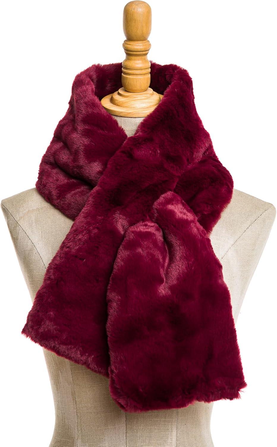 imageFur Collar Scarf for Women Faux Fur Scarves Neck Shrug for Fall Winter Coat DressLugo Collection 9 Burgundy