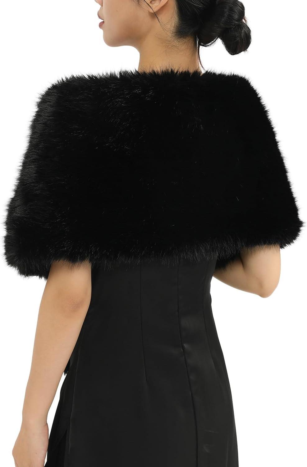 imageFur Collar Scarf for Women Faux Fur Scarves Neck Shrug for Fall Winter Coat DressPalencia Collection 1 Black