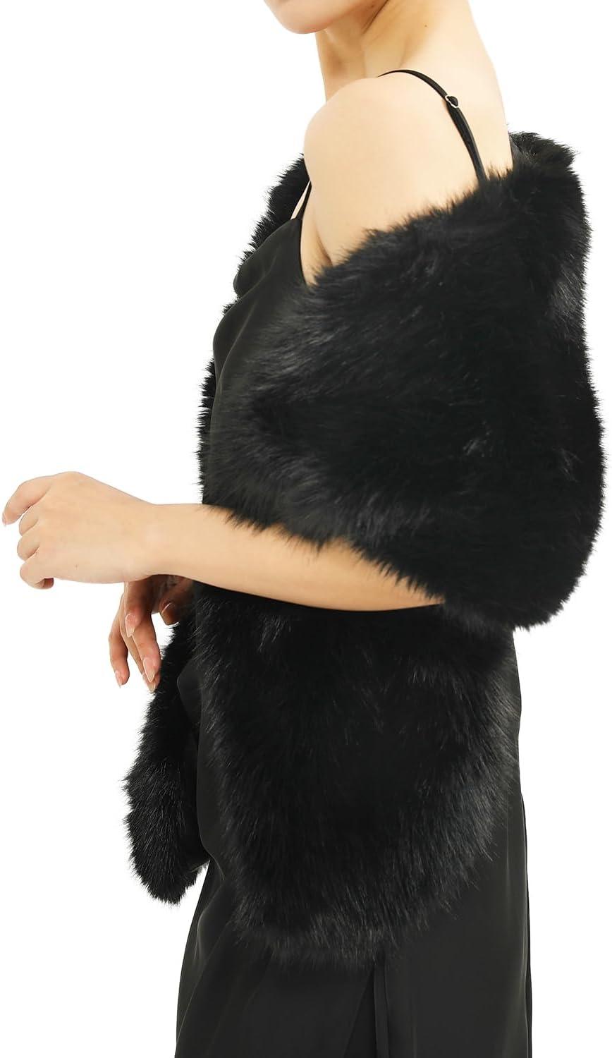 imageFur Collar Scarf for Women Faux Fur Scarves Neck Shrug for Fall Winter Coat DressPalencia Collection 1 Black