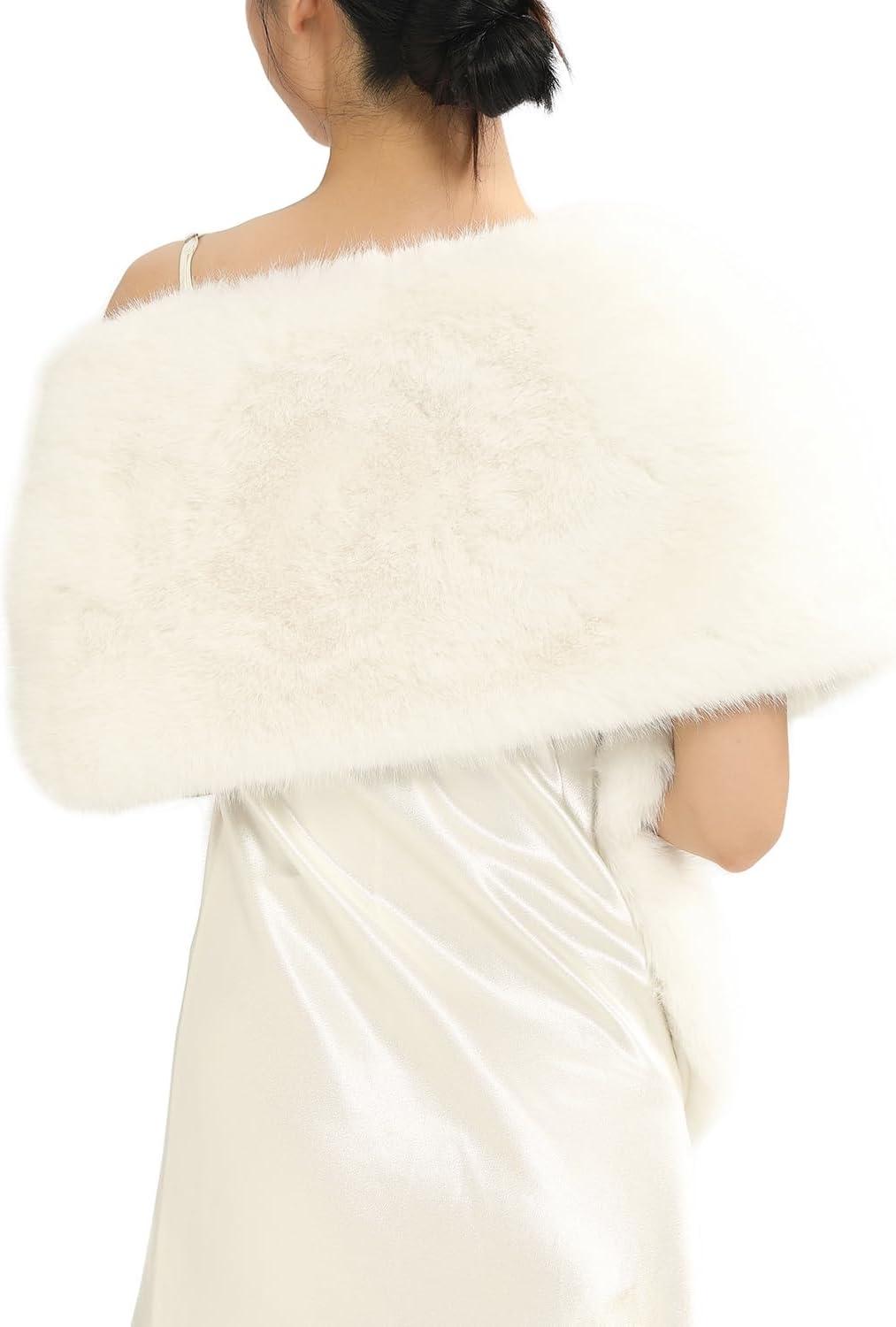 imageFur Collar Scarf for Women Faux Fur Scarves Neck Shrug for Fall Winter Coat DressPalencia Collection 2 White