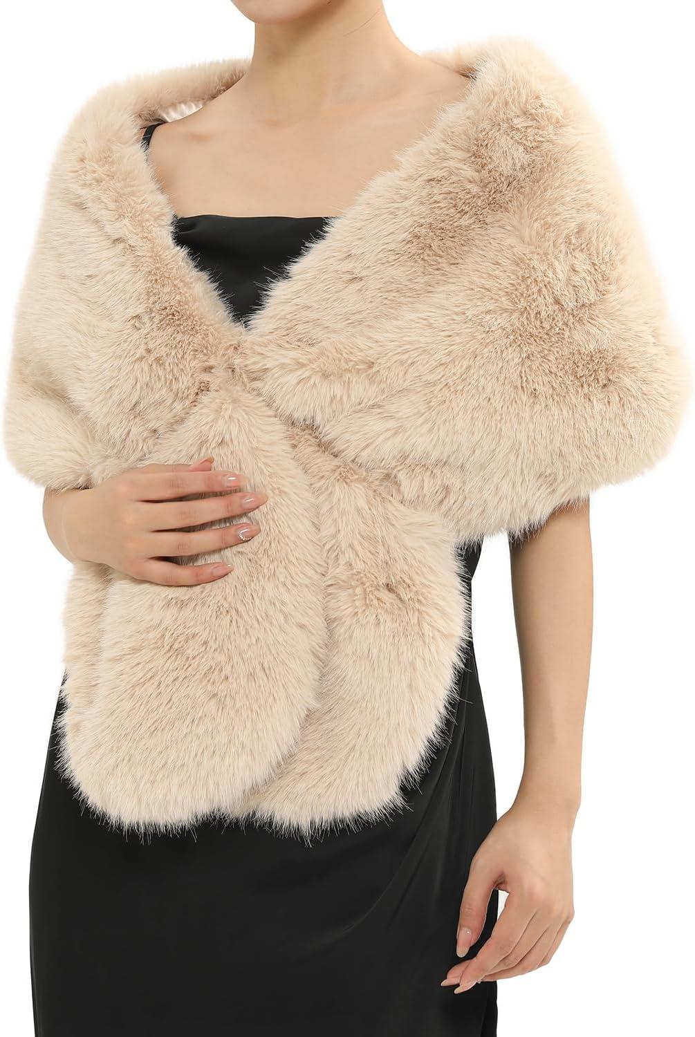 imageFur Collar Scarf for Women Faux Fur Scarves Neck Shrug for Fall Winter Coat DressPalencia Collection 3 Beige