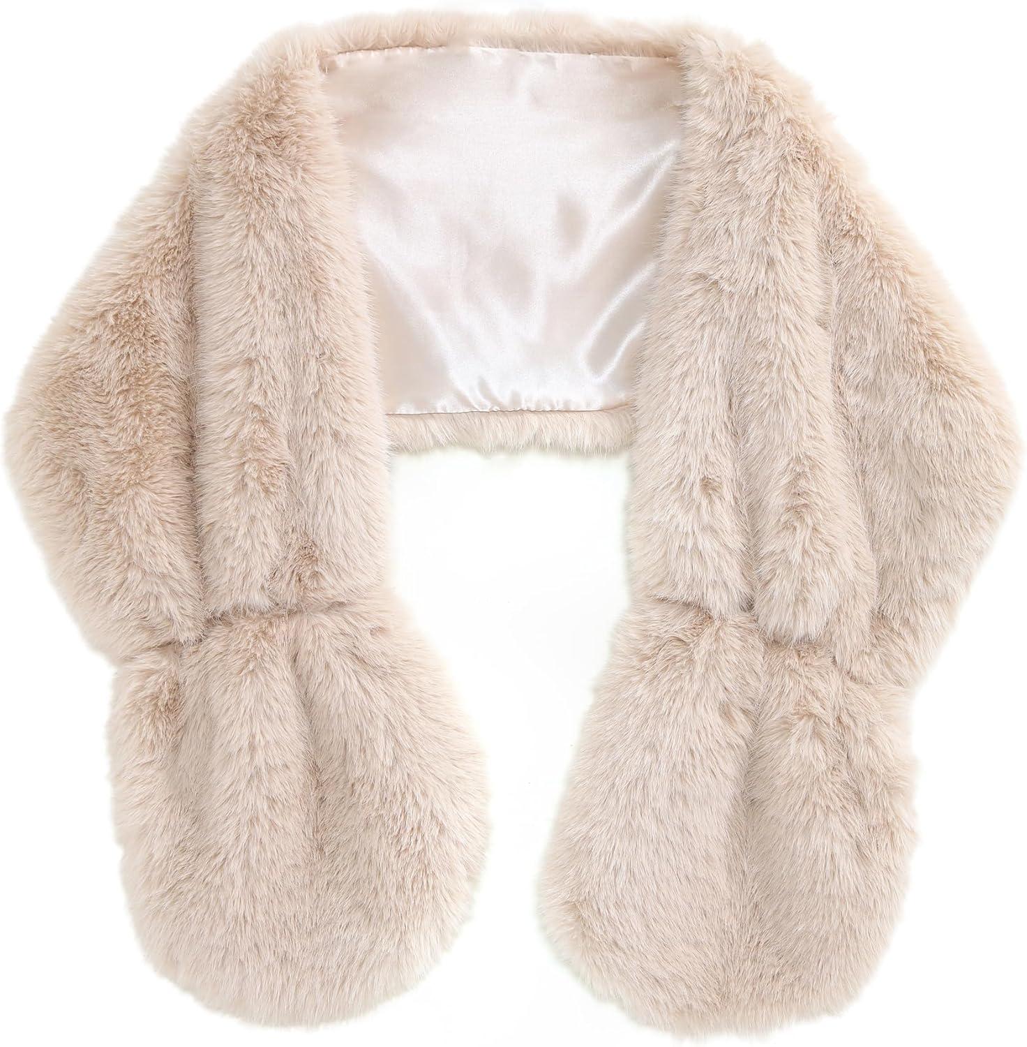 imageFur Collar Scarf for Women Faux Fur Scarves Neck Shrug for Fall Winter Coat DressPalencia Collection 3 Beige