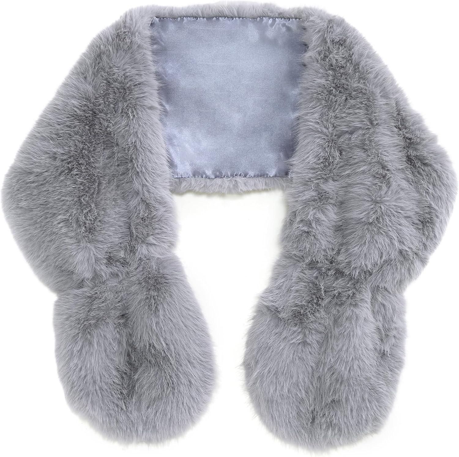 imageFur Collar Scarf for Women Faux Fur Scarves Neck Shrug for Fall Winter Coat DressPalencia Collection 4  Gray