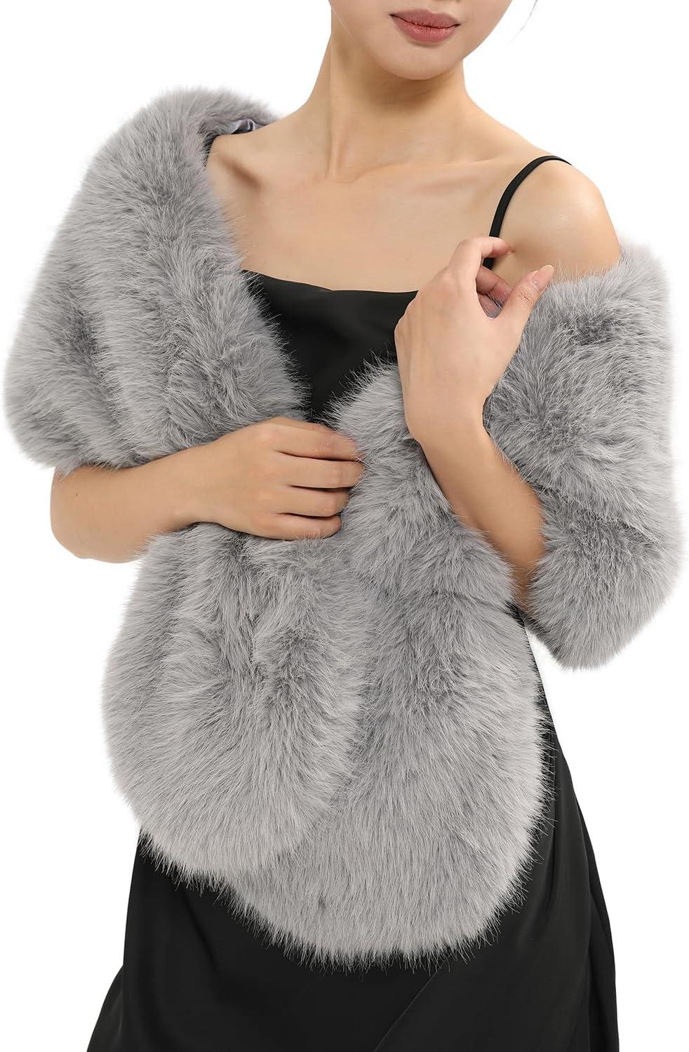 imageFur Collar Scarf for Women Faux Fur Scarves Neck Shrug for Fall Winter Coat DressPalencia Collection 4  Gray