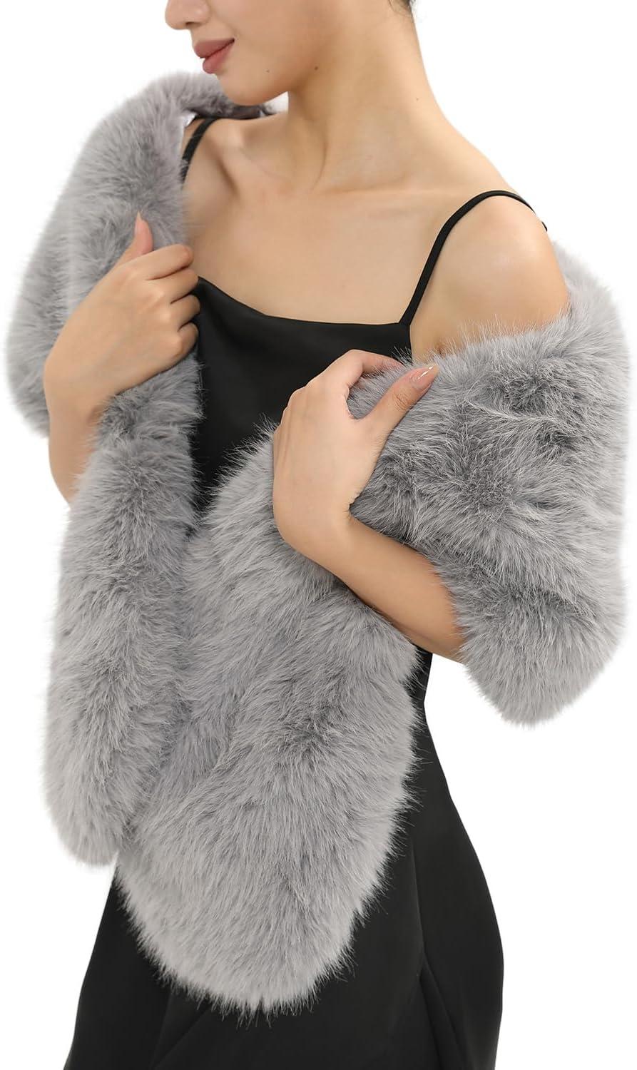 imageFur Collar Scarf for Women Faux Fur Scarves Neck Shrug for Fall Winter Coat DressPalencia Collection 4  Gray