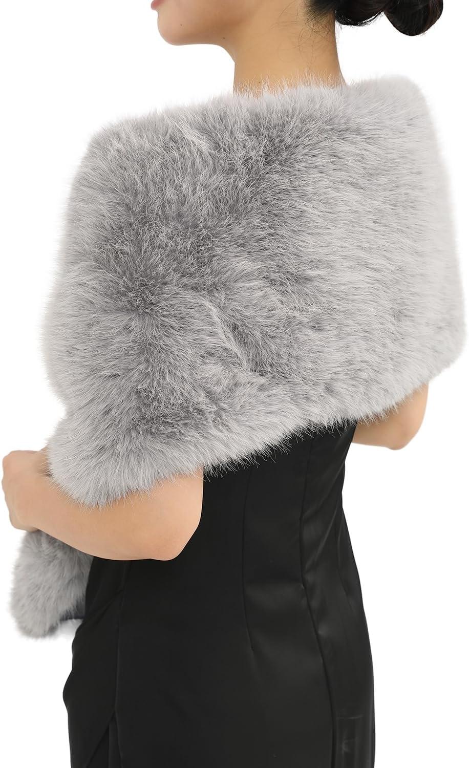 imageFur Collar Scarf for Women Faux Fur Scarves Neck Shrug for Fall Winter Coat DressPalencia Collection 4  Gray