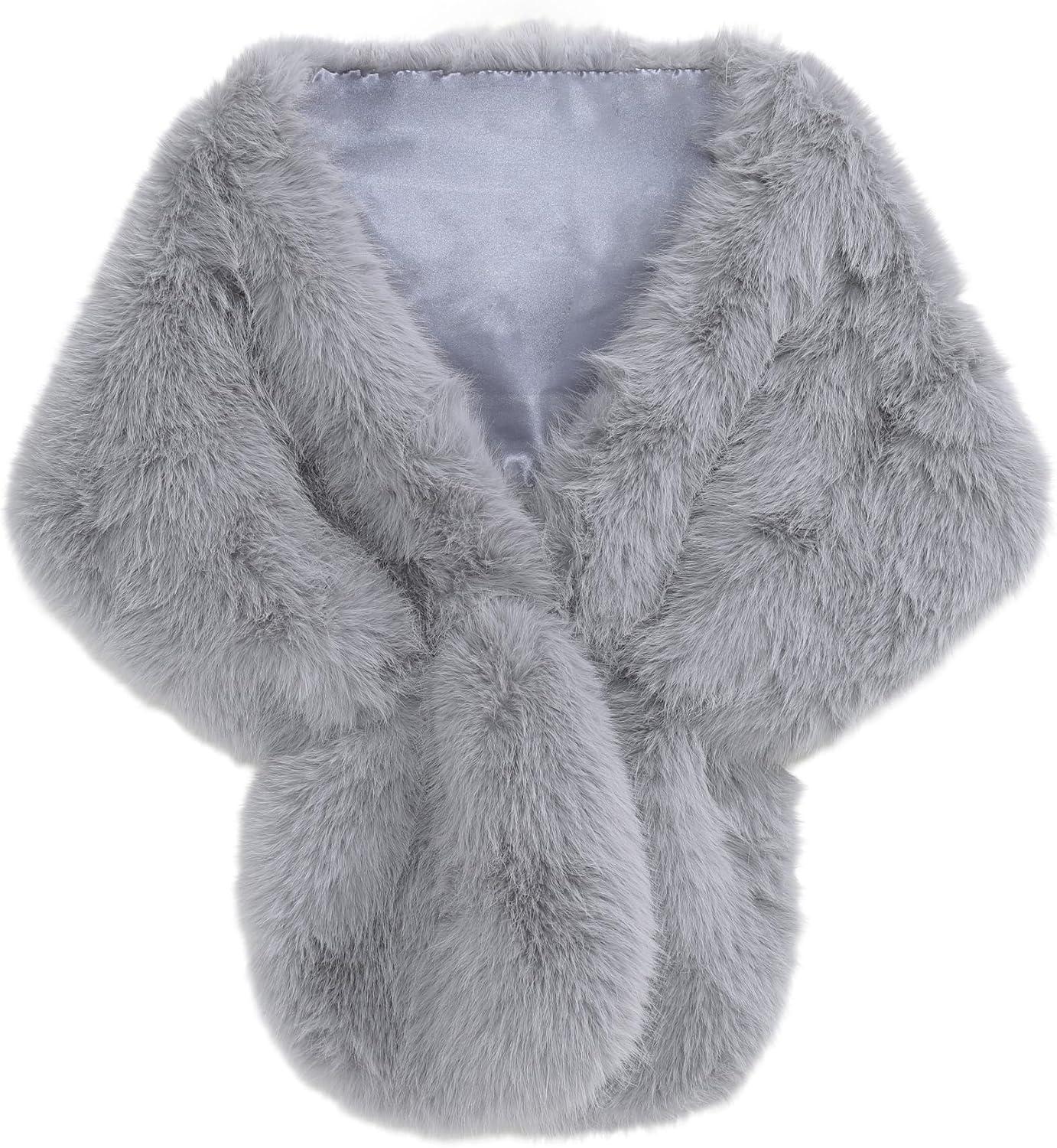 imageFur Collar Scarf for Women Faux Fur Scarves Neck Shrug for Fall Winter Coat DressPalencia Collection 4  Gray