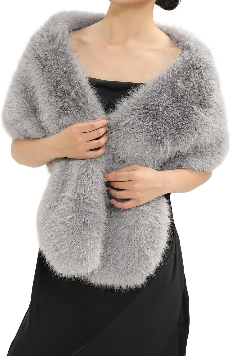 imageFur Collar Scarf for Women Faux Fur Scarves Neck Shrug for Fall Winter Coat DressPalencia Collection 4  Gray