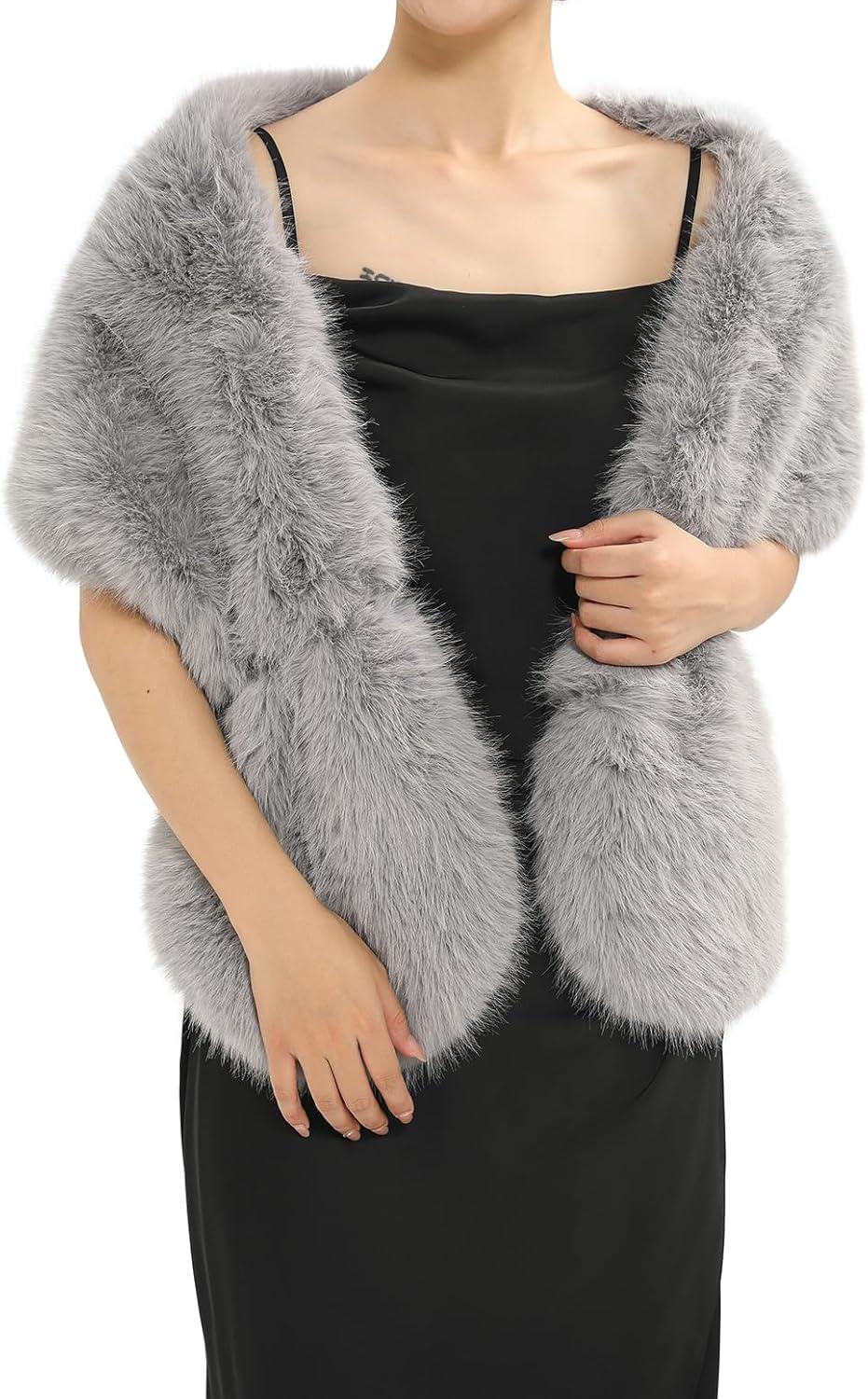 imageFur Collar Scarf for Women Faux Fur Scarves Neck Shrug for Fall Winter Coat DressPalencia Collection 4  Gray