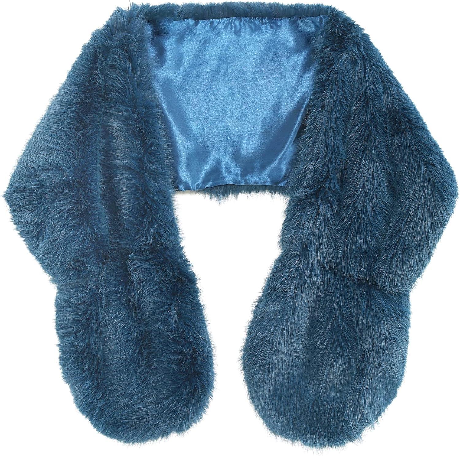 imageFur Collar Scarf for Women Faux Fur Scarves Neck Shrug for Fall Winter Coat DressPalencia Collection 5 Blue