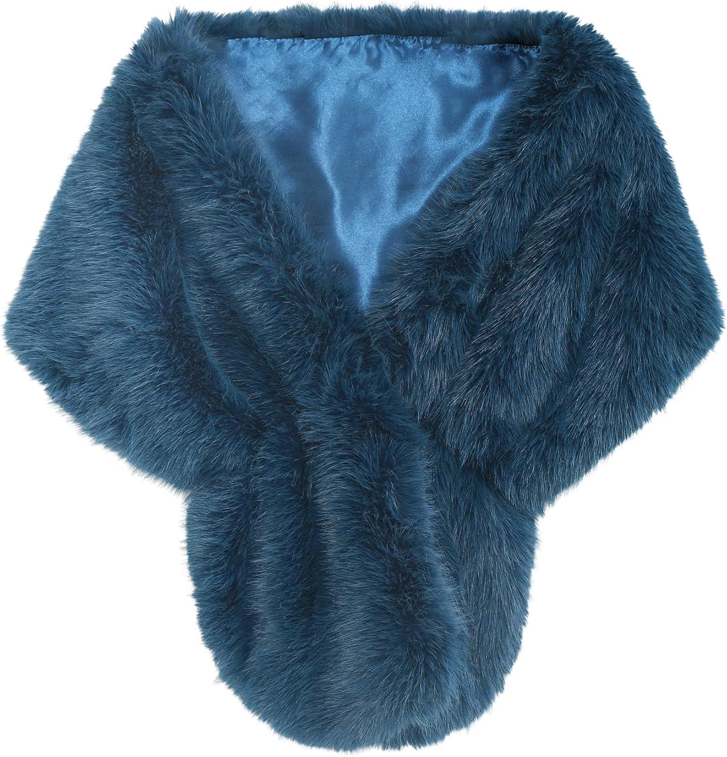imageFur Collar Scarf for Women Faux Fur Scarves Neck Shrug for Fall Winter Coat DressPalencia Collection 5 Blue