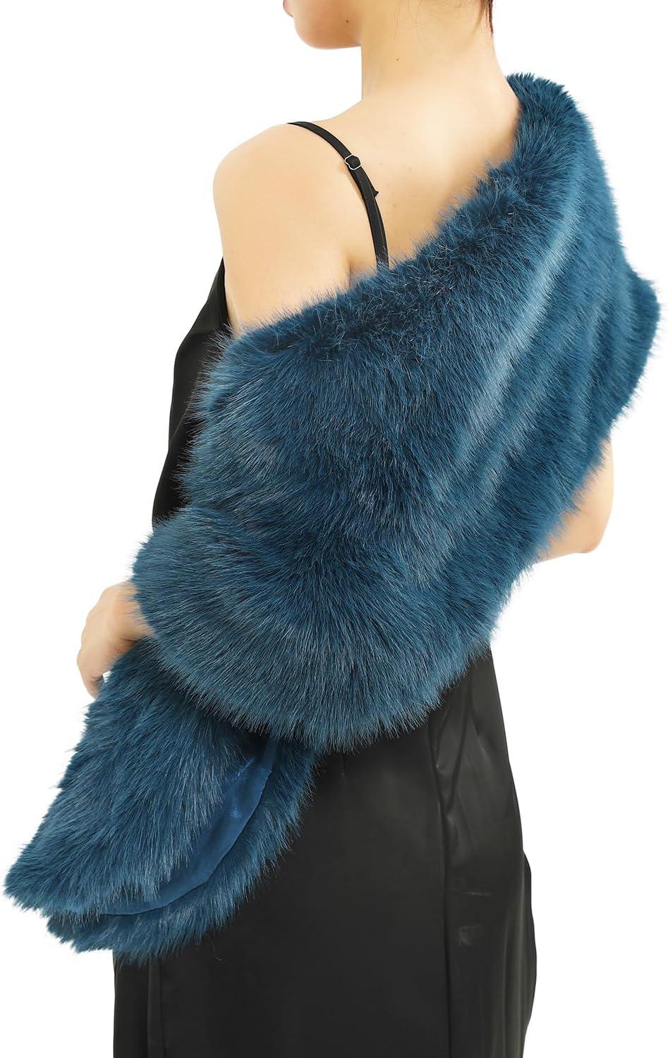 imageFur Collar Scarf for Women Faux Fur Scarves Neck Shrug for Fall Winter Coat DressPalencia Collection 5 Blue