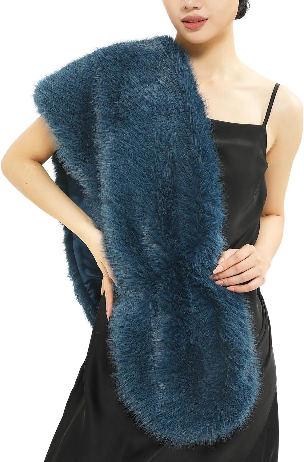 imageFur Collar Scarf for Women Faux Fur Scarves Neck Shrug for Fall Winter Coat DressPalencia Collection 5 Blue