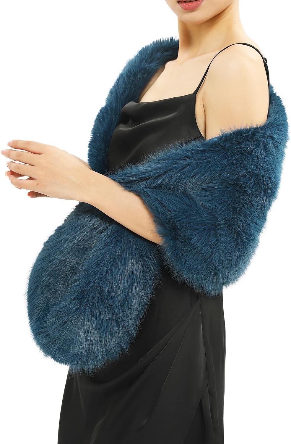 imageFur Collar Scarf for Women Faux Fur Scarves Neck Shrug for Fall Winter Coat DressPalencia Collection 5 Blue