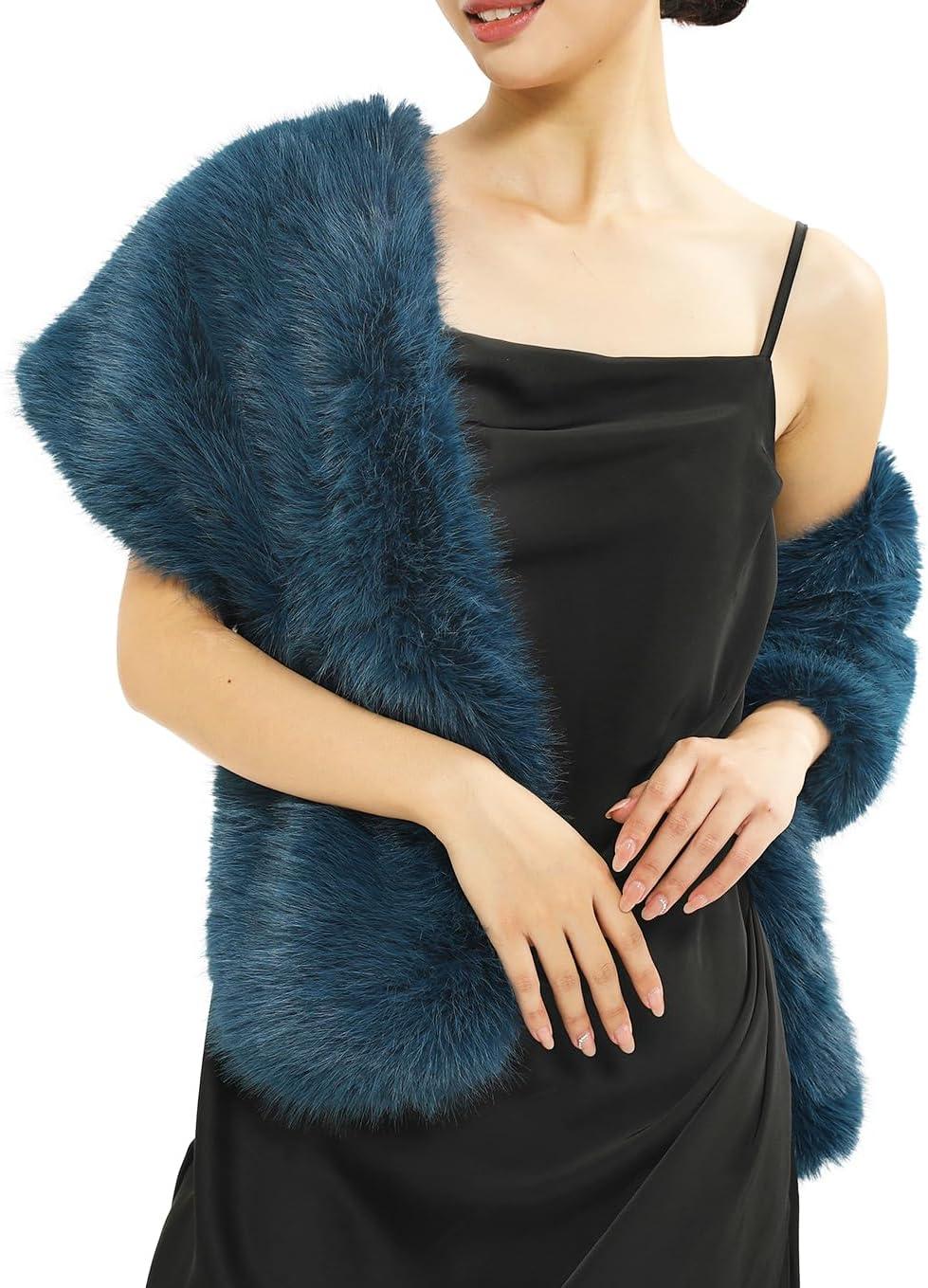 imageFur Collar Scarf for Women Faux Fur Scarves Neck Shrug for Fall Winter Coat DressPalencia Collection 5 Blue