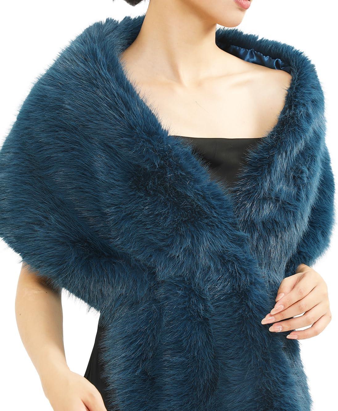 imageFur Collar Scarf for Women Faux Fur Scarves Neck Shrug for Fall Winter Coat DressPalencia Collection 5 Blue