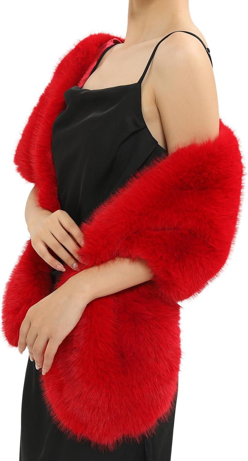 imageFur Collar Scarf for Women Faux Fur Scarves Neck Shrug for Fall Winter Coat DressPalencia Collection 5  Red