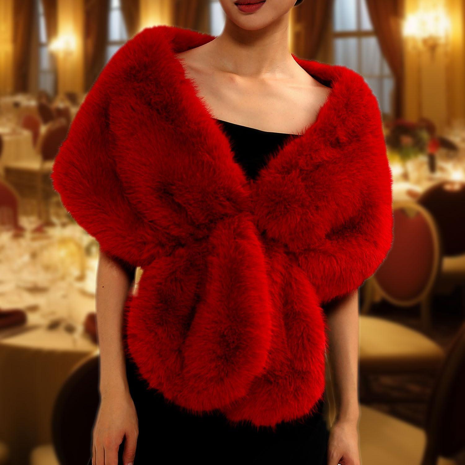 imageFur Collar Scarf for Women Faux Fur Scarves Neck Shrug for Fall Winter Coat DressPalencia Collection 5  Red