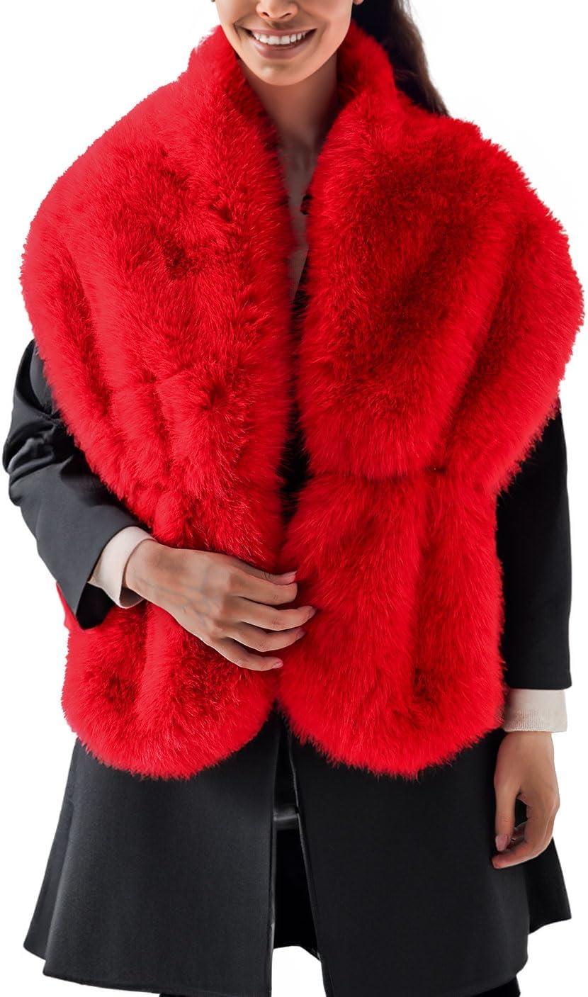 imageFur Collar Scarf for Women Faux Fur Scarves Neck Shrug for Fall Winter Coat DressPalencia Collection 5  Red