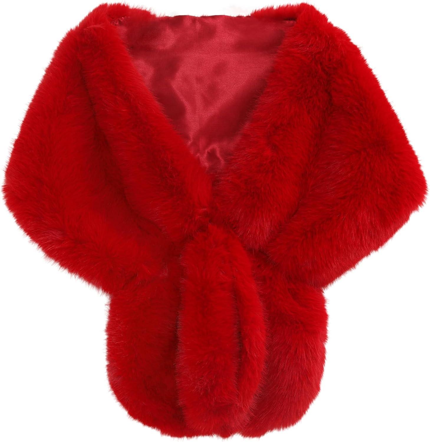 imageFur Collar Scarf for Women Faux Fur Scarves Neck Shrug for Fall Winter Coat DressPalencia Collection 5  Red