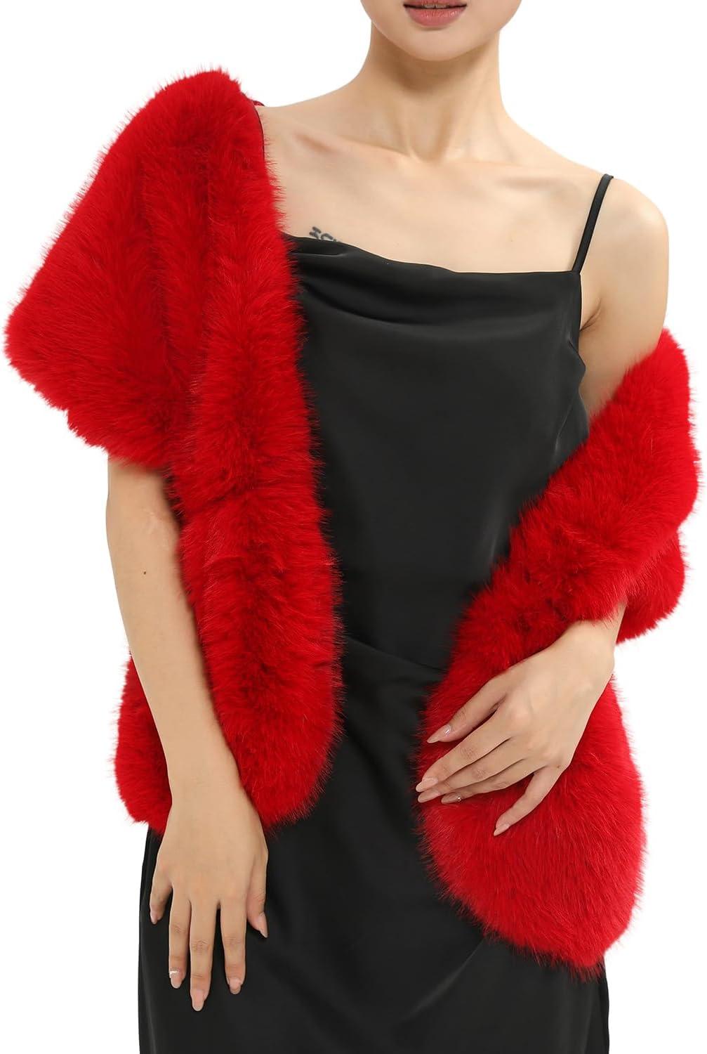 imageFur Collar Scarf for Women Faux Fur Scarves Neck Shrug for Fall Winter Coat DressPalencia Collection 5  Red