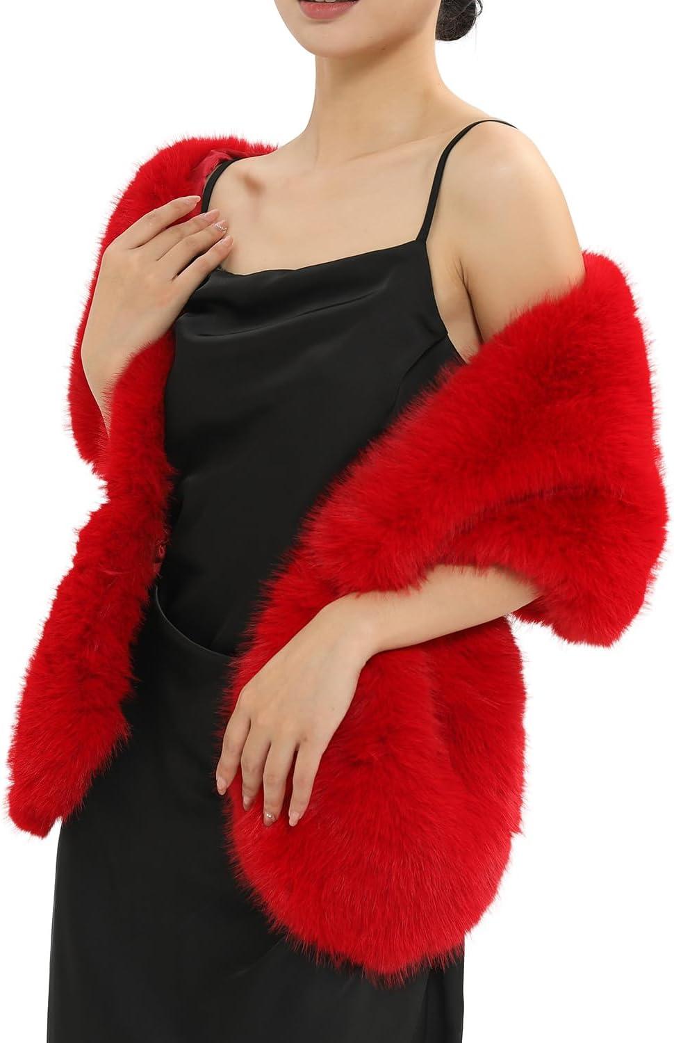 imageFur Collar Scarf for Women Faux Fur Scarves Neck Shrug for Fall Winter Coat DressPalencia Collection 5  Red