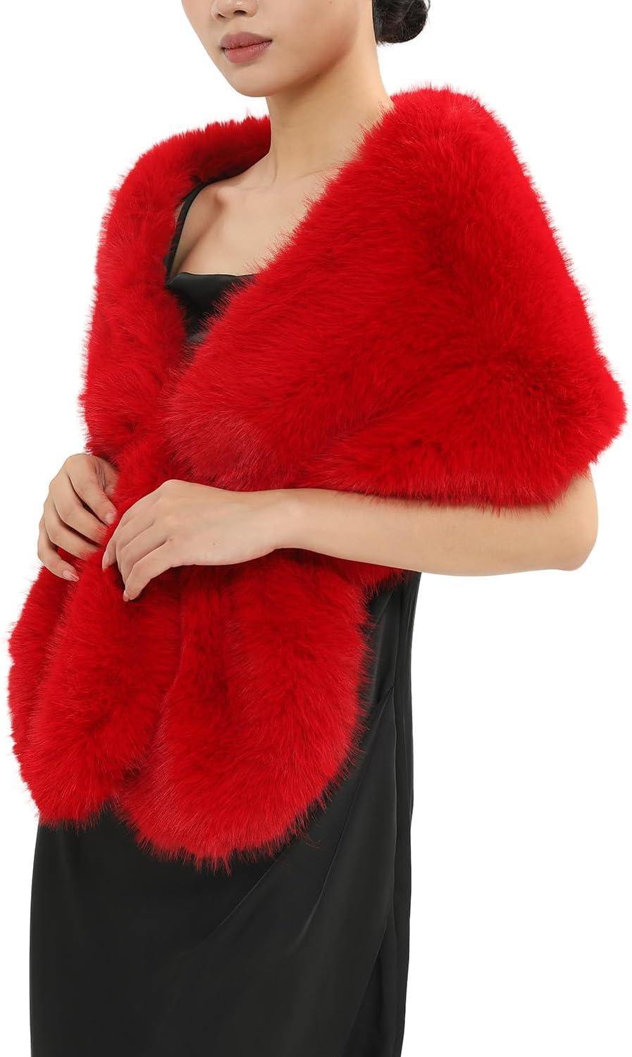 imageFur Collar Scarf for Women Faux Fur Scarves Neck Shrug for Fall Winter Coat DressPalencia Collection 5  Red
