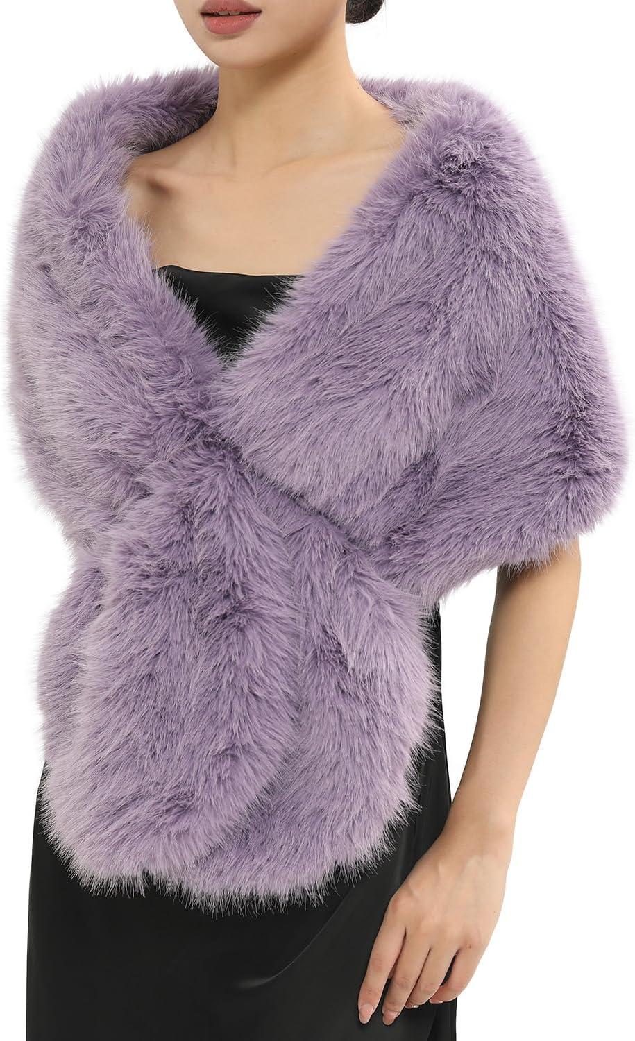 imageFur Collar Scarf for Women Faux Fur Scarves Neck Shrug for Fall Winter Coat DressPalencia Collection 6  Purple