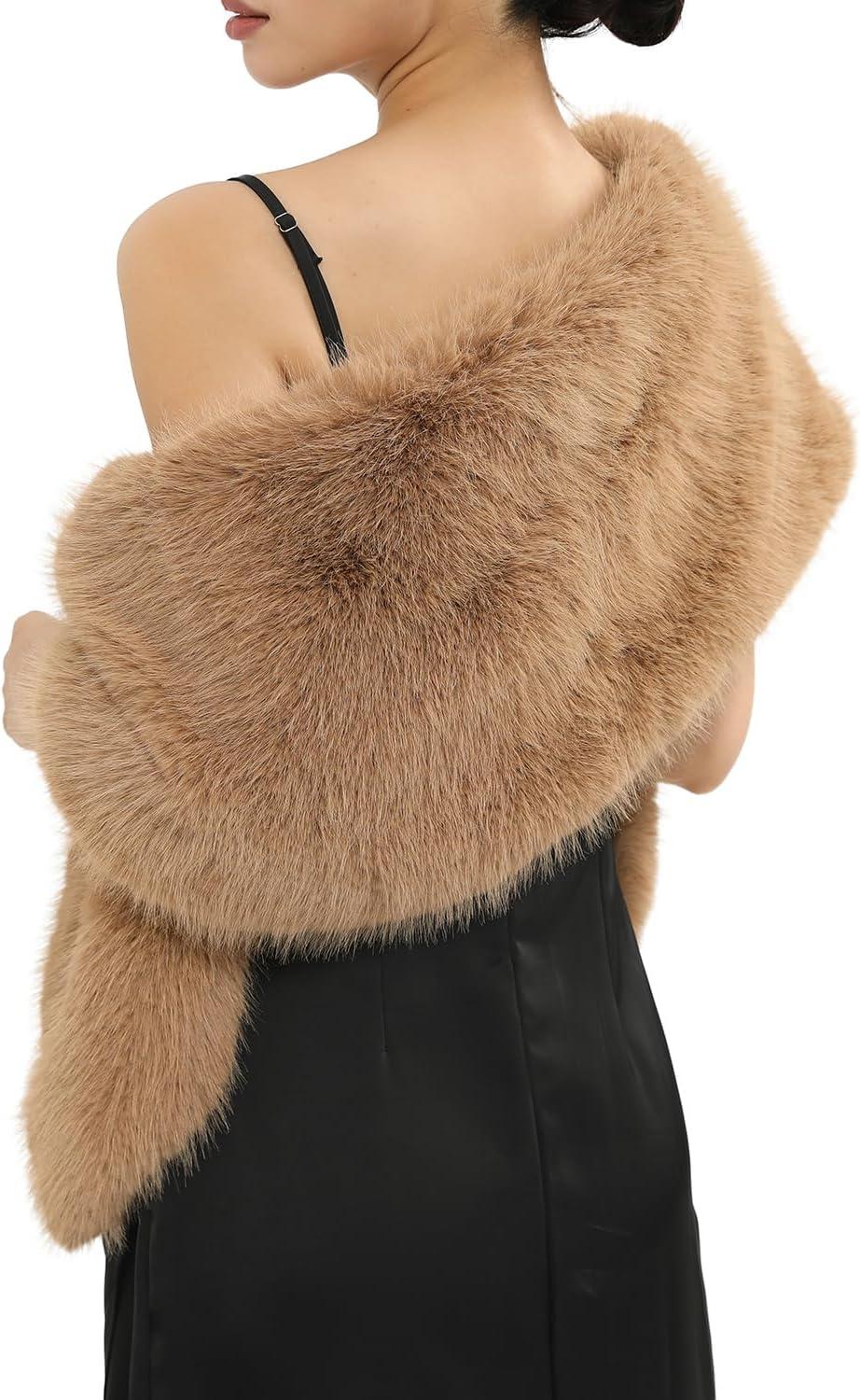imageFur Collar Scarf for Women Faux Fur Scarves Neck Shrug for Fall Winter Coat DressPalencia Collection 7  Camel