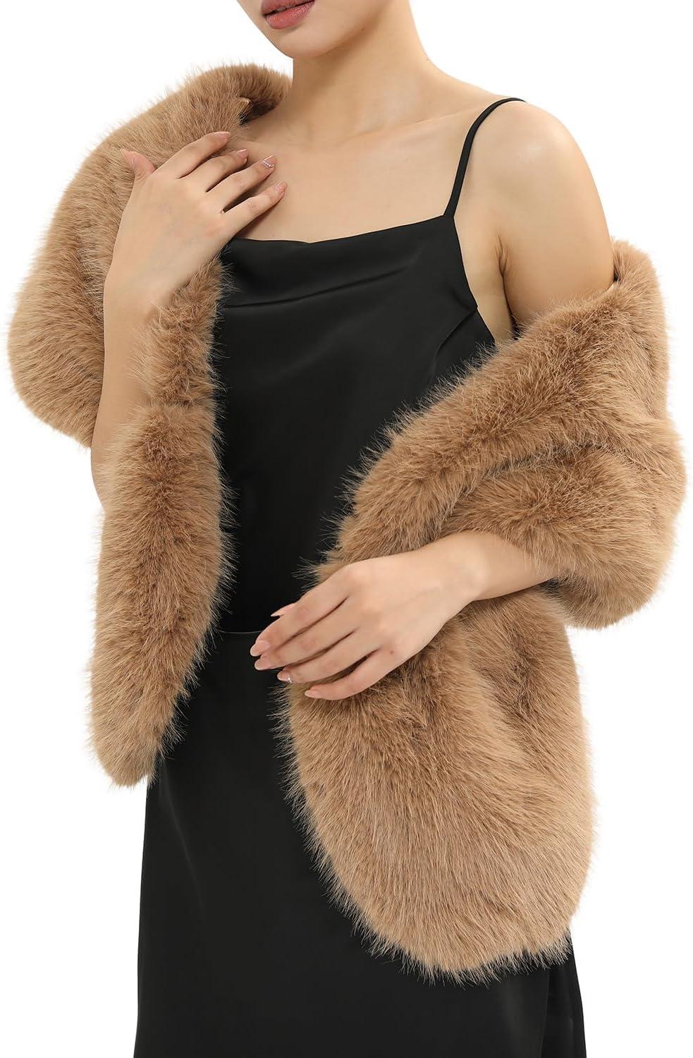 imageFur Collar Scarf for Women Faux Fur Scarves Neck Shrug for Fall Winter Coat DressPalencia Collection 7  Camel