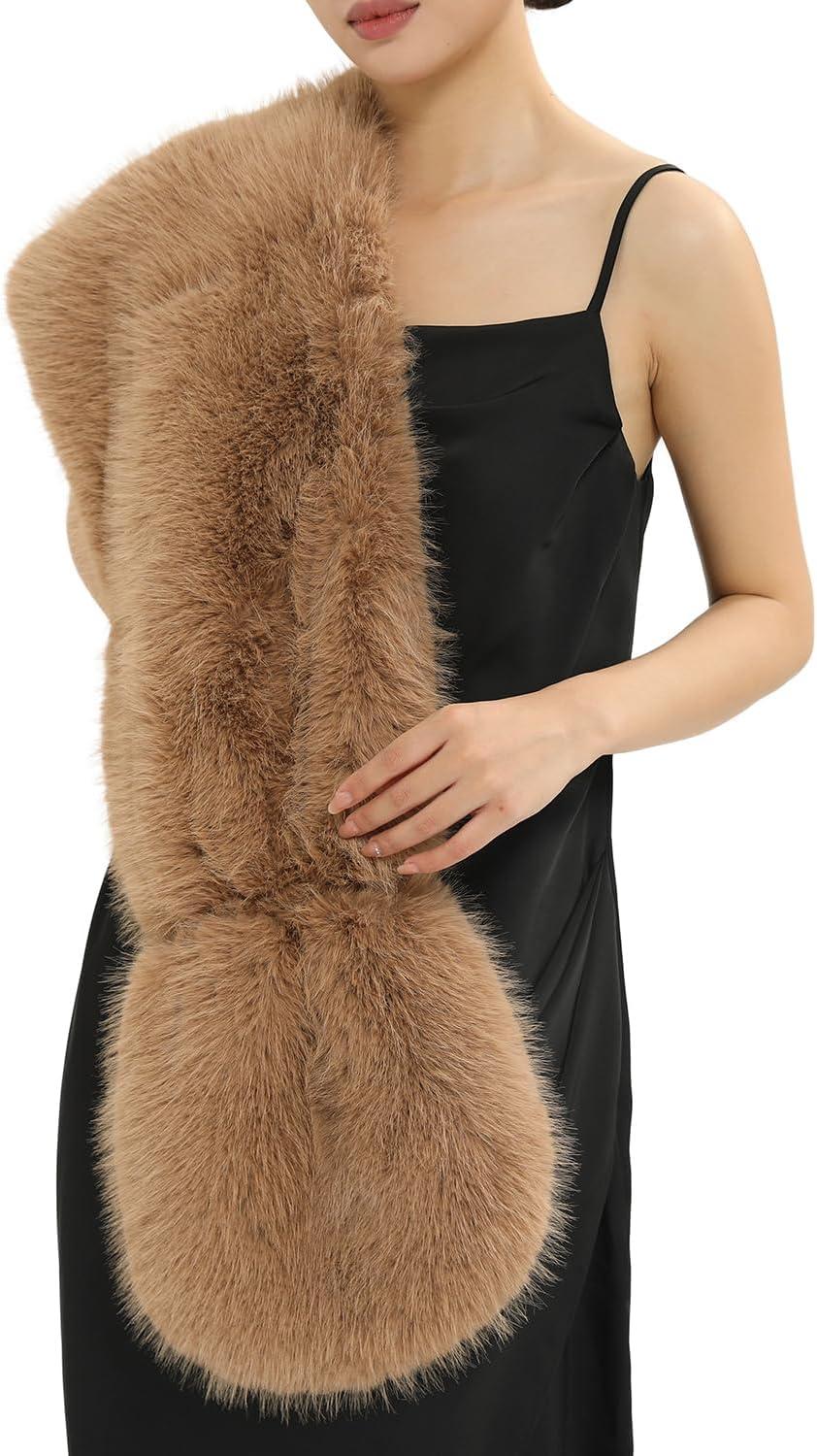 imageFur Collar Scarf for Women Faux Fur Scarves Neck Shrug for Fall Winter Coat DressPalencia Collection 7  Camel