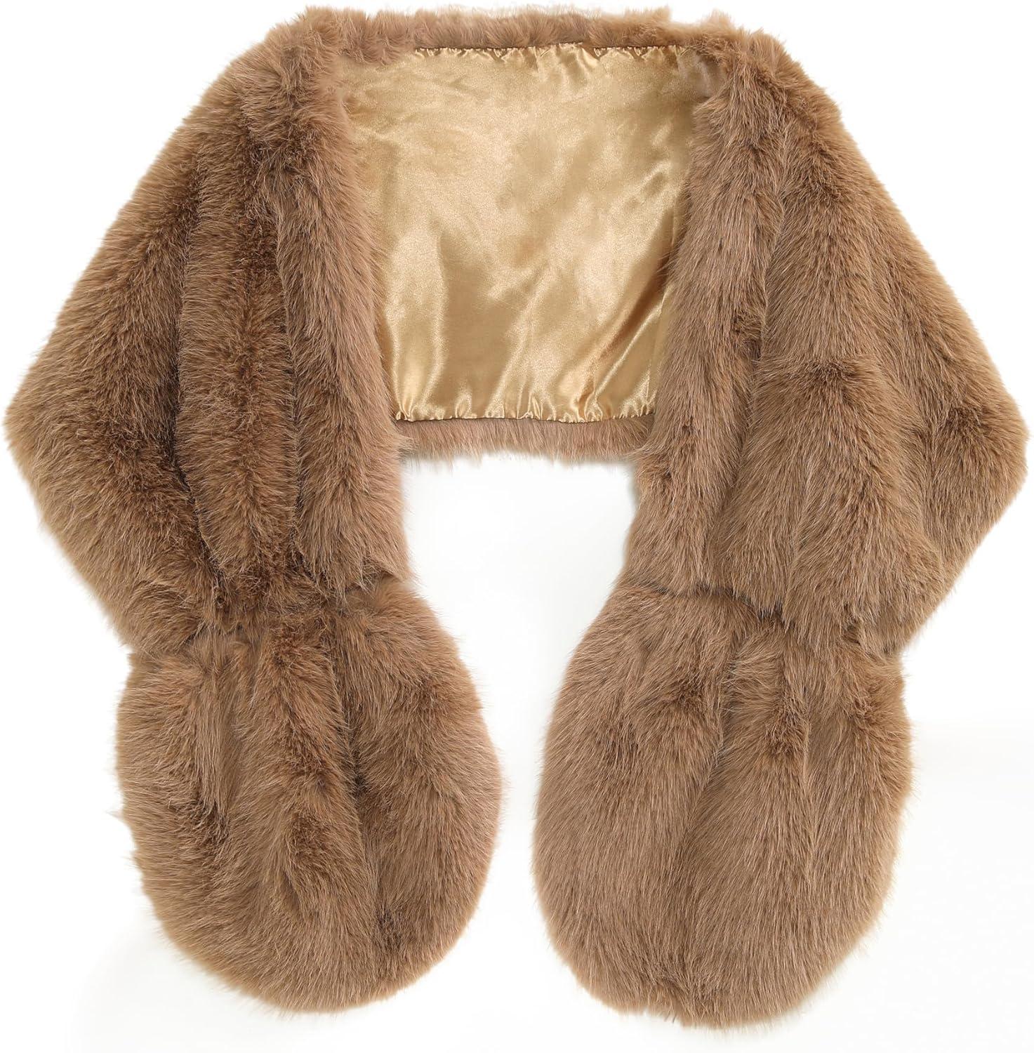 imageFur Collar Scarf for Women Faux Fur Scarves Neck Shrug for Fall Winter Coat DressPalencia Collection 7  Camel