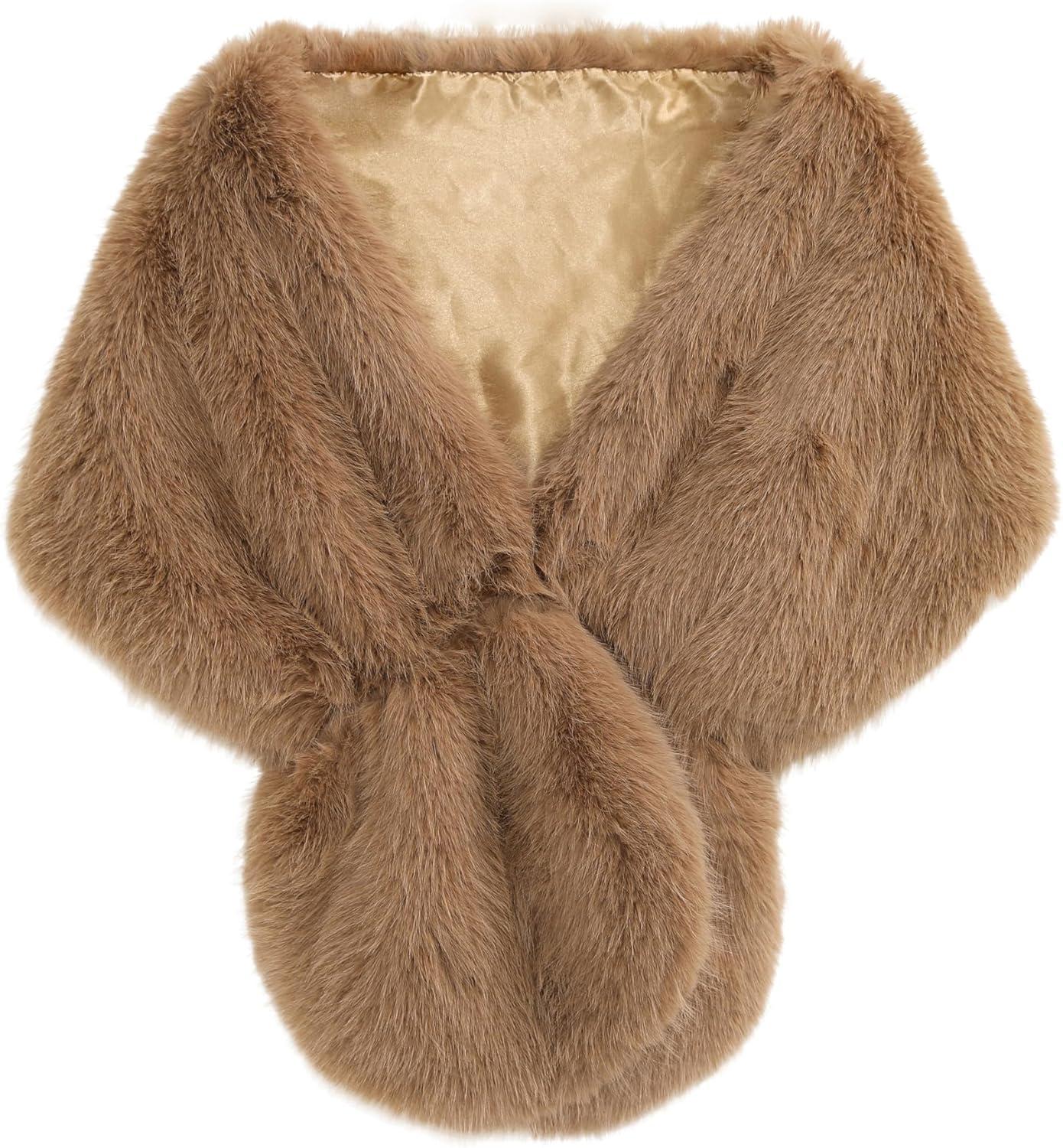 imageFur Collar Scarf for Women Faux Fur Scarves Neck Shrug for Fall Winter Coat DressPalencia Collection 7  Camel