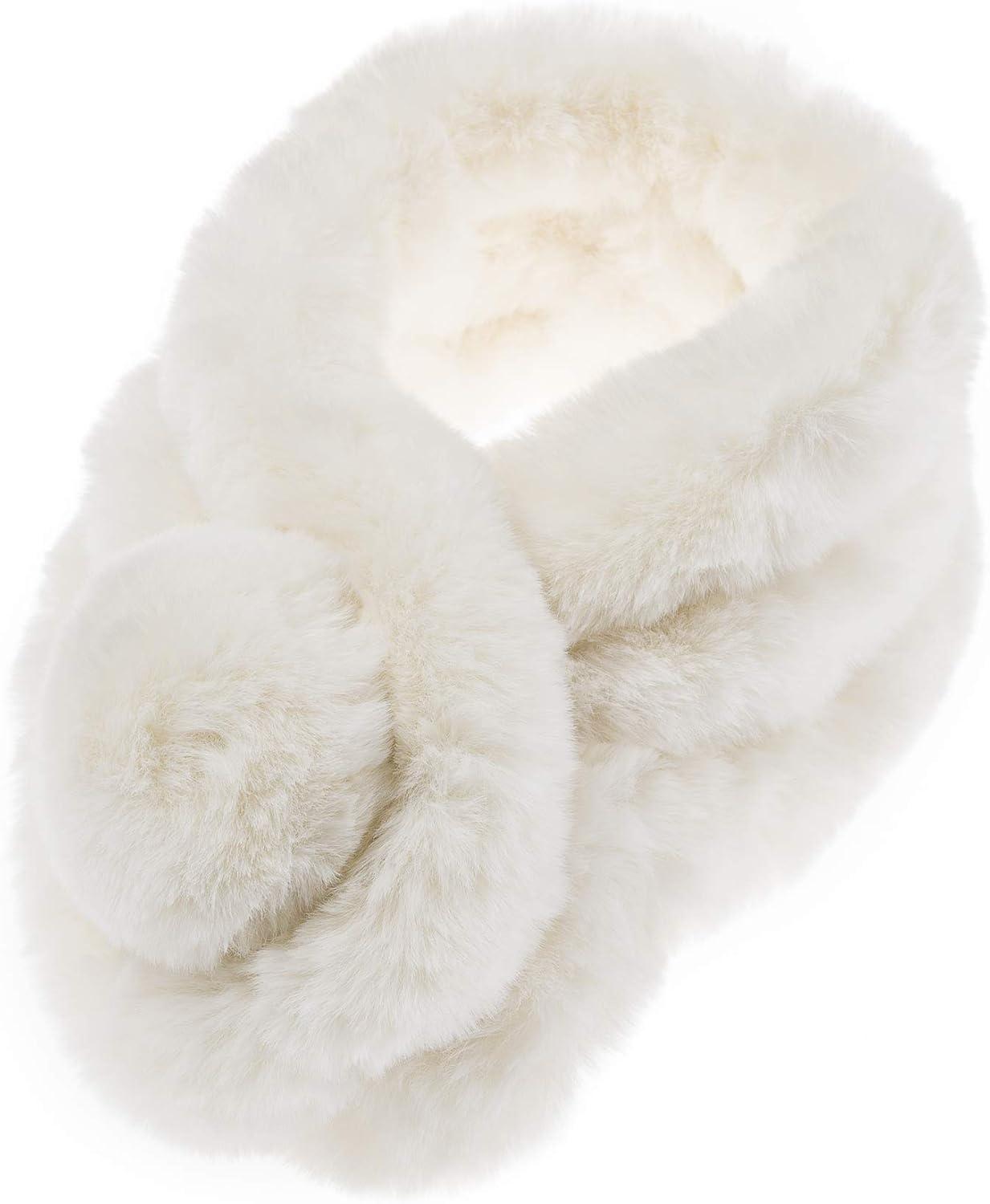 imageFur Collar Scarf for Women Faux Fur Scarves Neck Shrug for Spring Fall Winter Coat DressPontevedra Collection 1  Off White