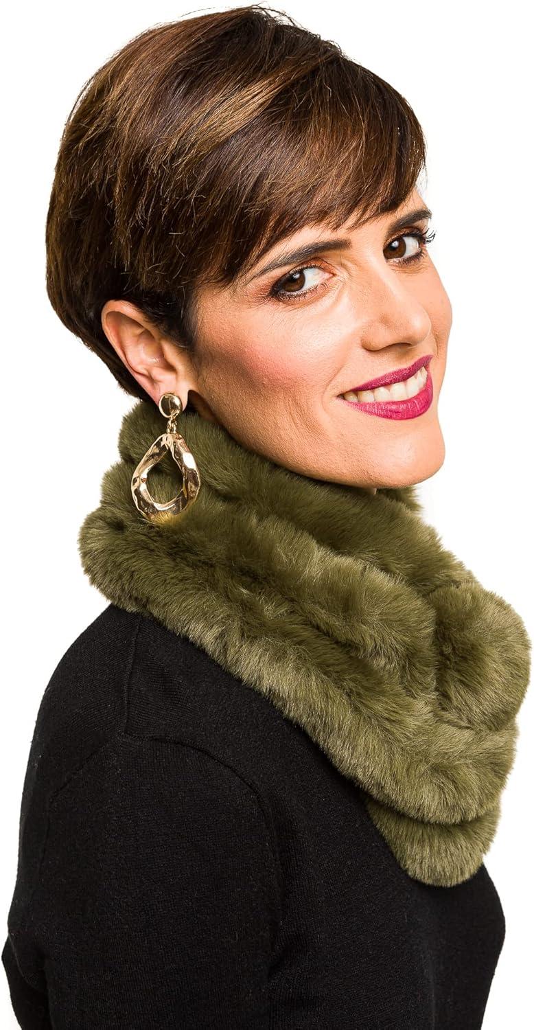 imageFur Collar Scarf for Women Faux Fur Scarves Neck Shrug for Spring Fall Winter Coat DressPontevedra Collections 13  Dark Green