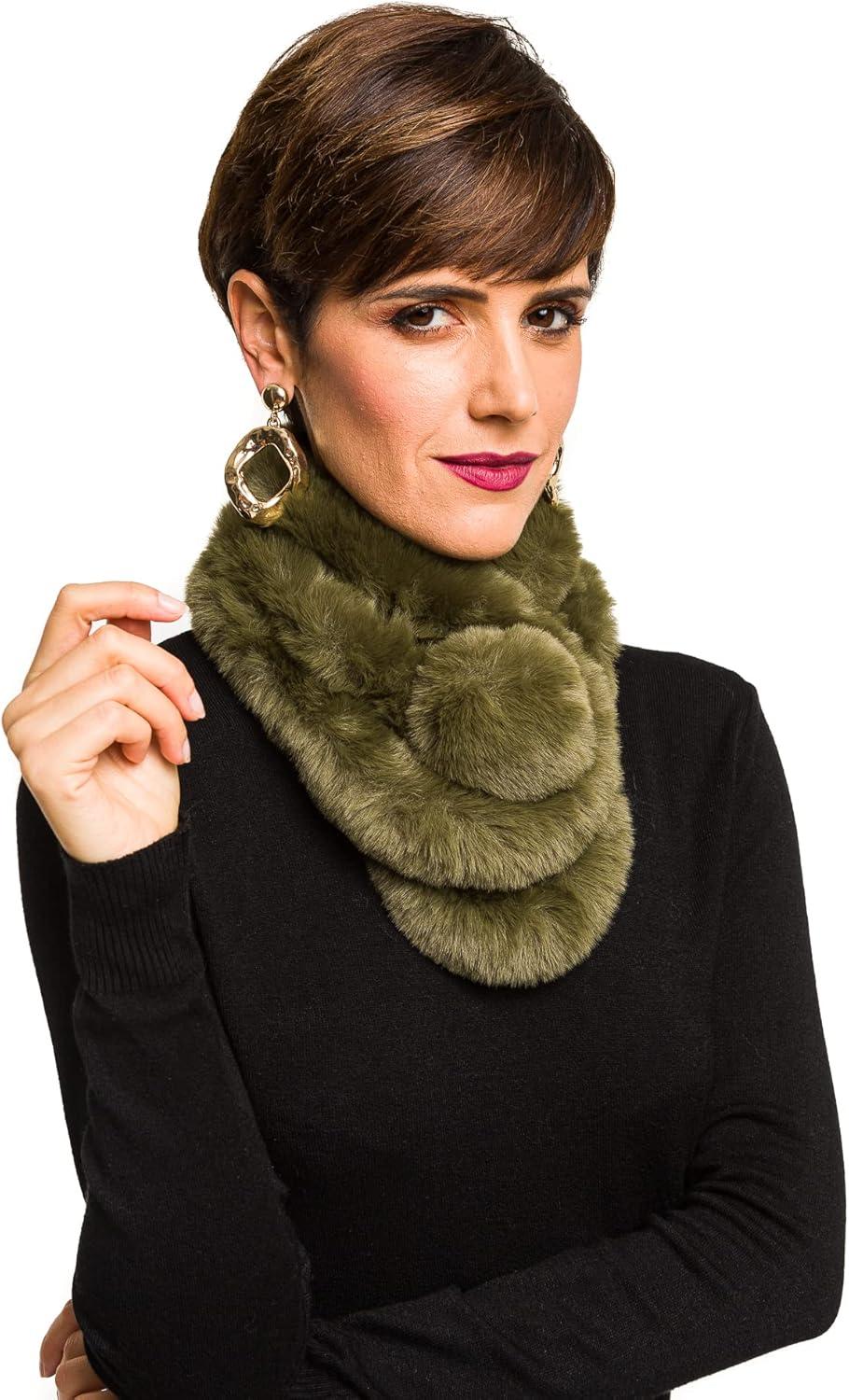 imageFur Collar Scarf for Women Faux Fur Scarves Neck Shrug for Spring Fall Winter Coat DressPontevedra Collections 13  Dark Green
