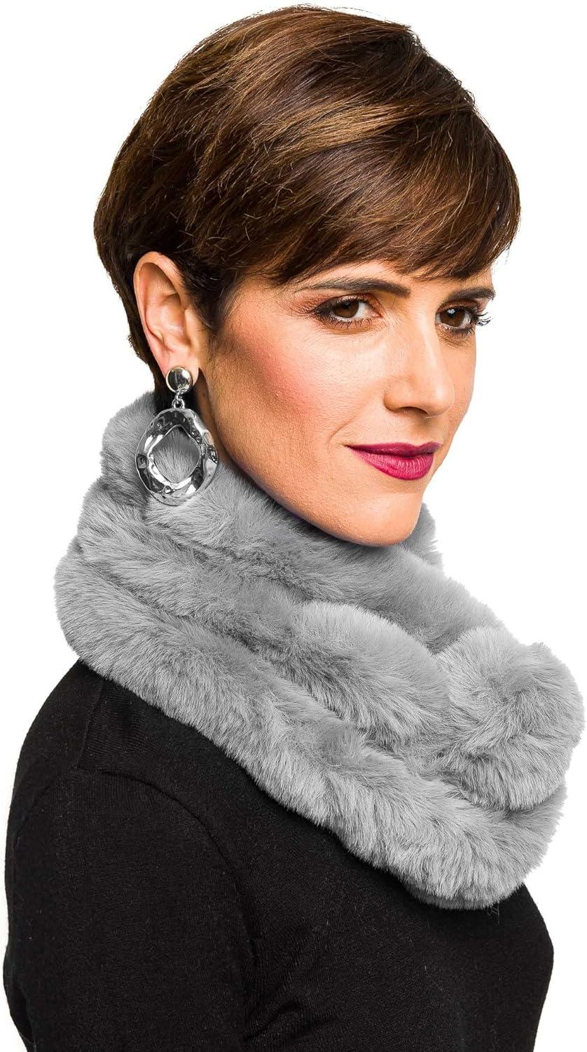 imageFur Collar Scarf for Women Faux Fur Scarves Neck Shrug for Spring Fall Winter Coat DressPontevedra Collections 14  Gray