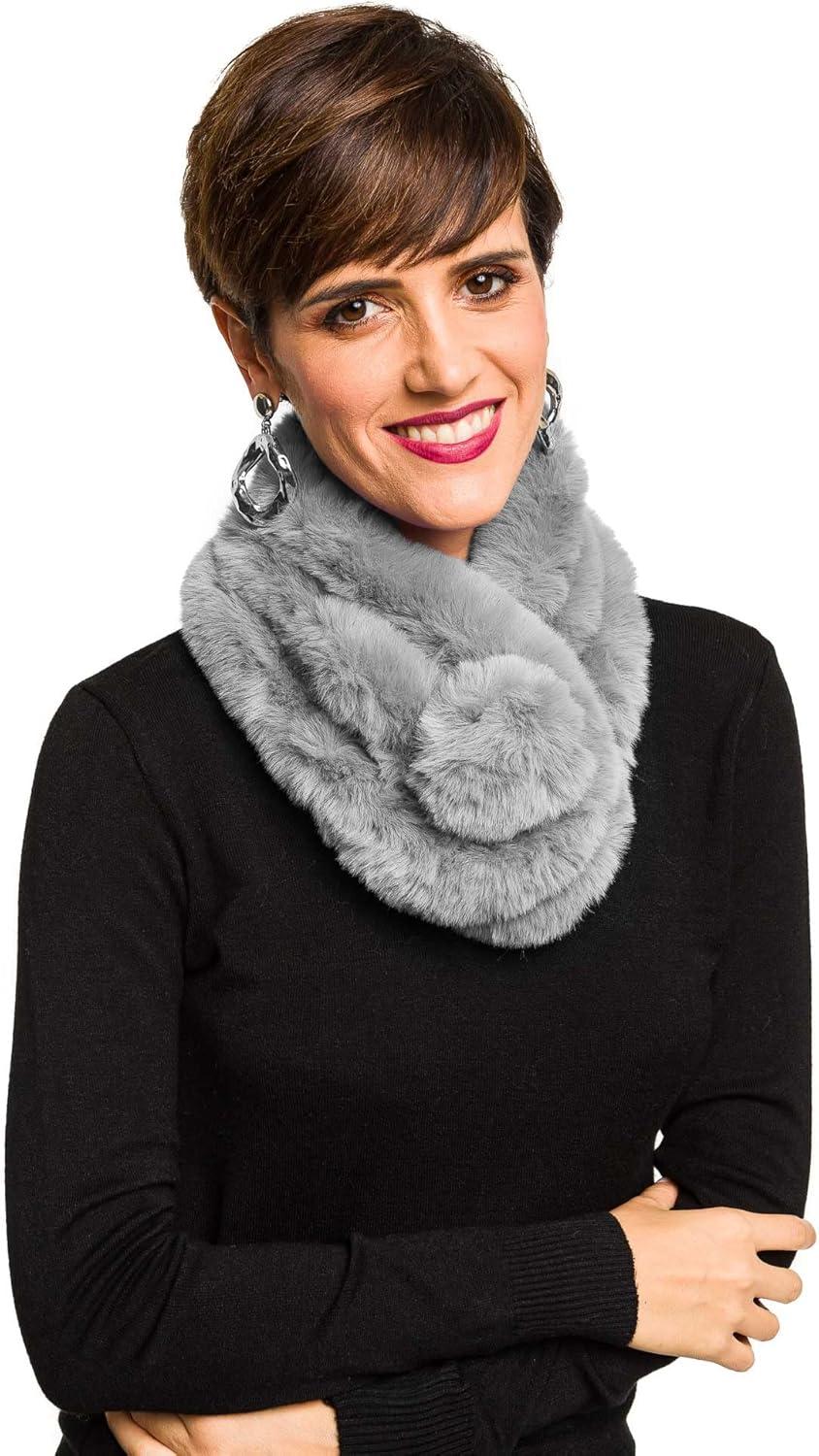 imageFur Collar Scarf for Women Faux Fur Scarves Neck Shrug for Spring Fall Winter Coat DressPontevedra Collections 14  Gray