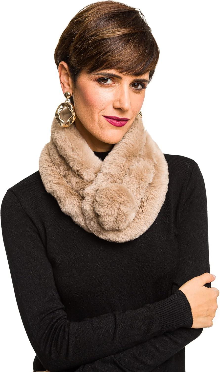 imageFur Collar Scarf for Women Faux Fur Scarves Neck Shrug for Spring Fall Winter Coat DressPontevedra Collections 15  Beige