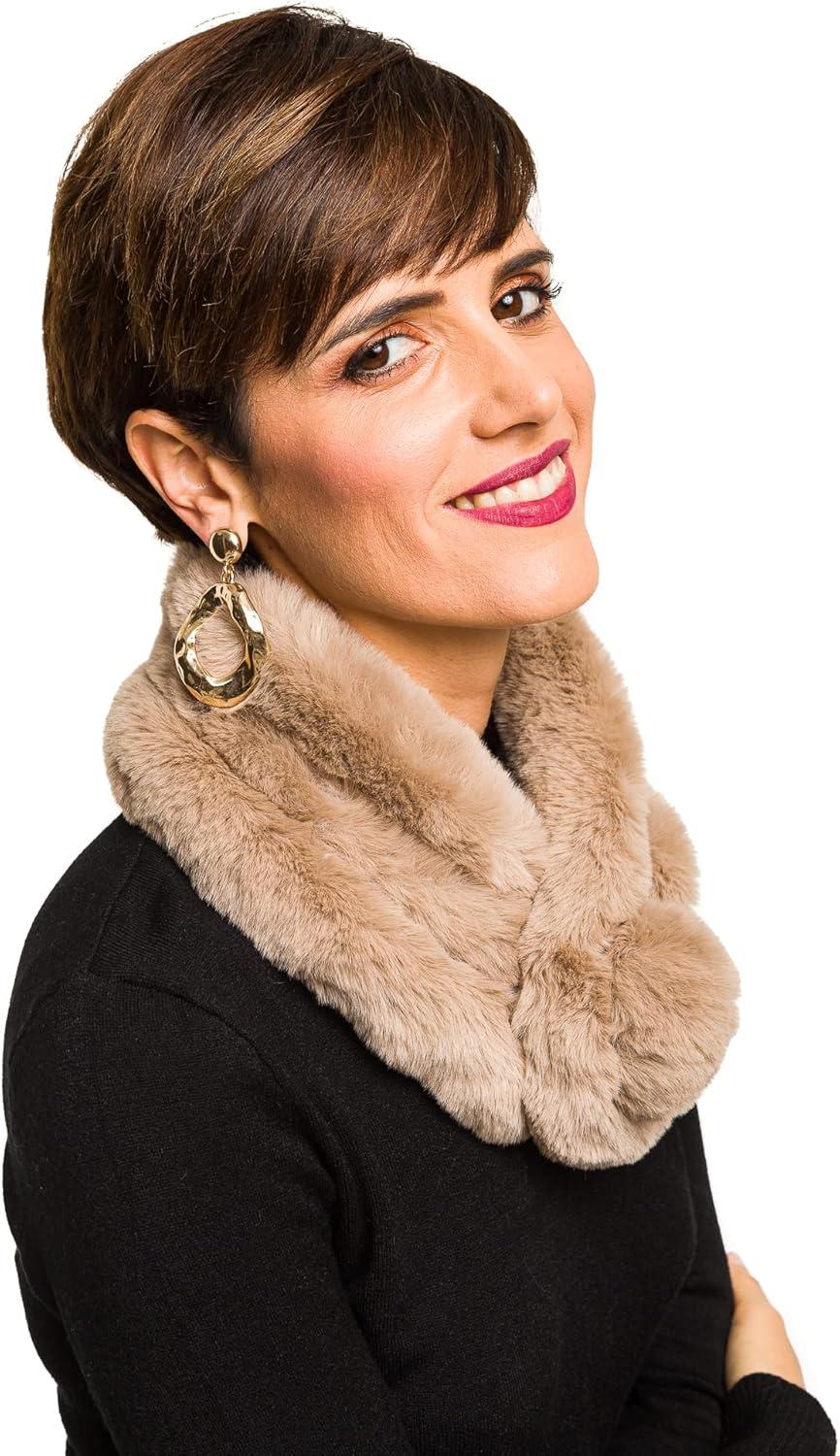 imageFur Collar Scarf for Women Faux Fur Scarves Neck Shrug for Spring Fall Winter Coat DressPontevedra Collections 15  Beige