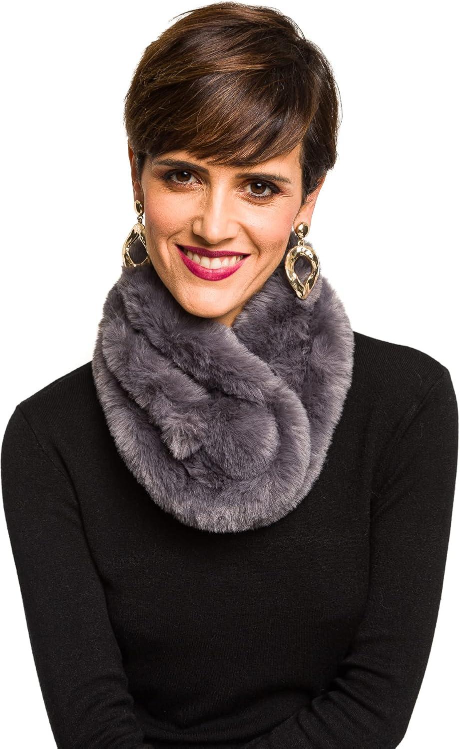 imageFur Collar Scarf for Women Faux Fur Scarves Neck Shrug for Spring Fall Winter Coat DressPontevedra Collections 16  Dark Gray