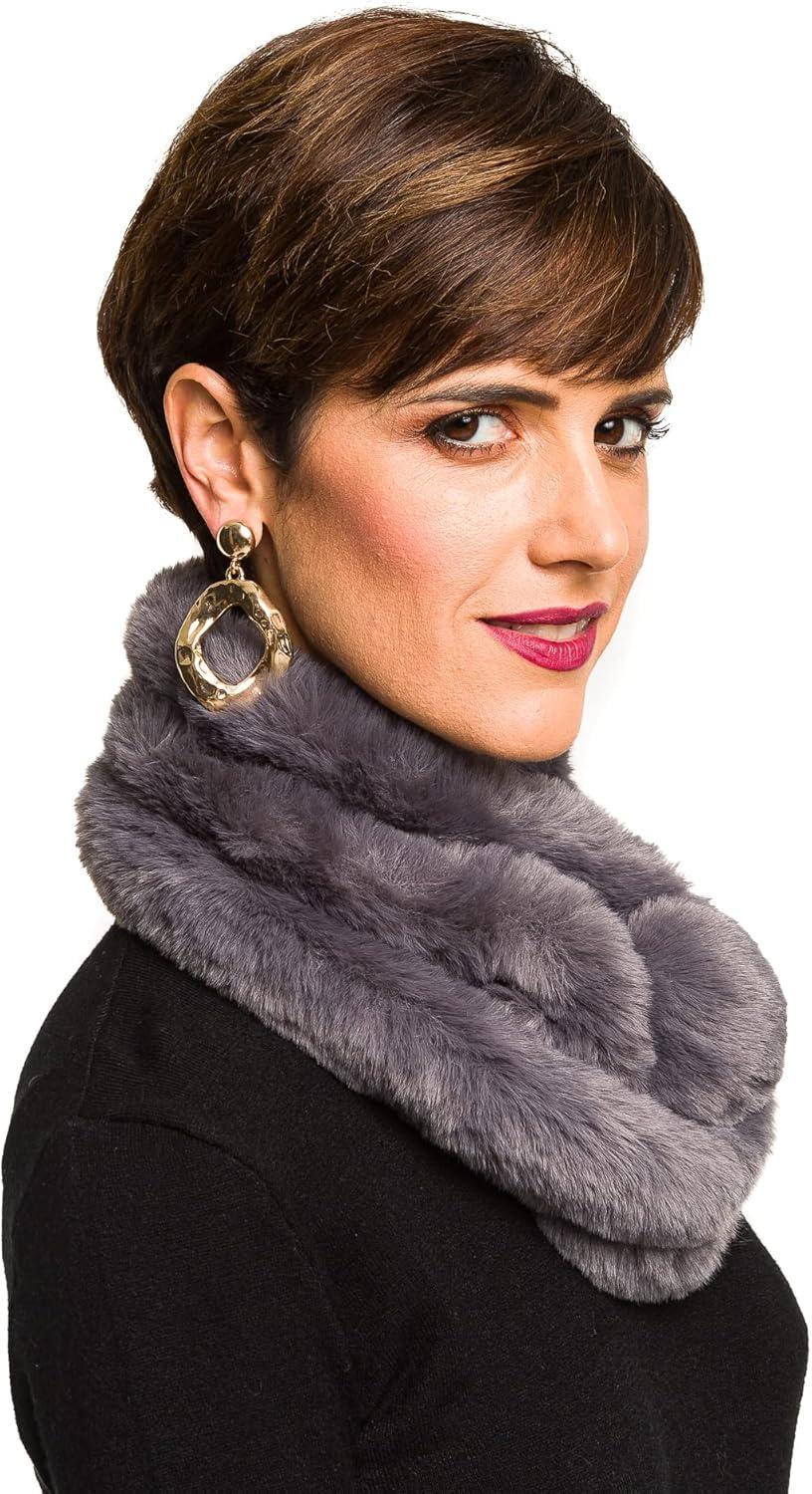 imageFur Collar Scarf for Women Faux Fur Scarves Neck Shrug for Spring Fall Winter Coat DressPontevedra Collections 16  Dark Gray