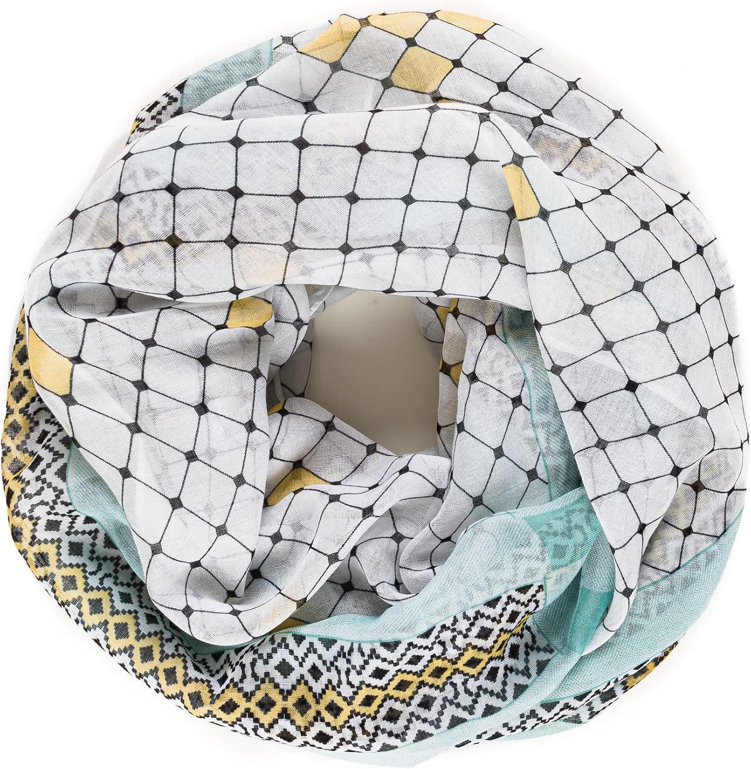 imageMELIFLUOS DESIGNED IN SPAIN Scarf for Women Lightweight Geometric Fashion For Summer Fall Scarves Shawl WrapsMadrid Collection 1  White and Aqua Geometric