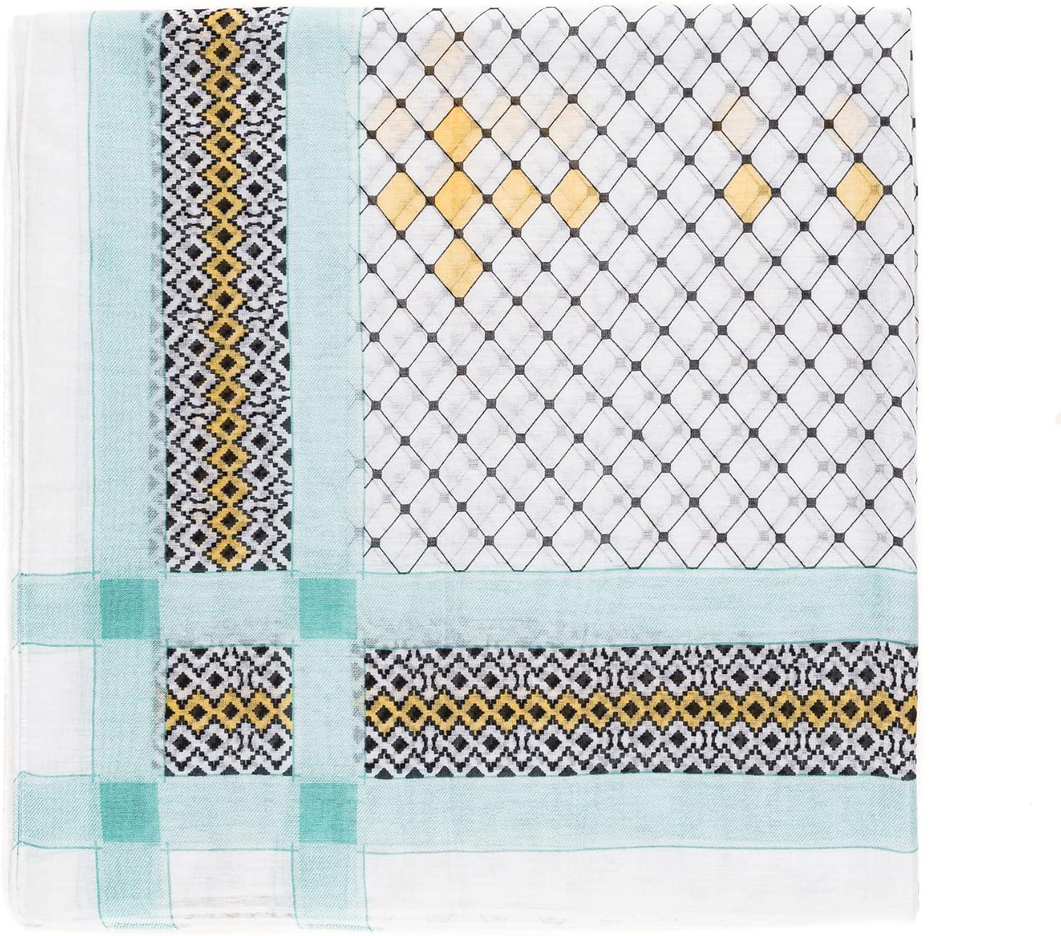 imageMELIFLUOS DESIGNED IN SPAIN Scarf for Women Lightweight Geometric Fashion For Summer Fall Scarves Shawl WrapsMadrid Collection 1  White and Aqua Geometric