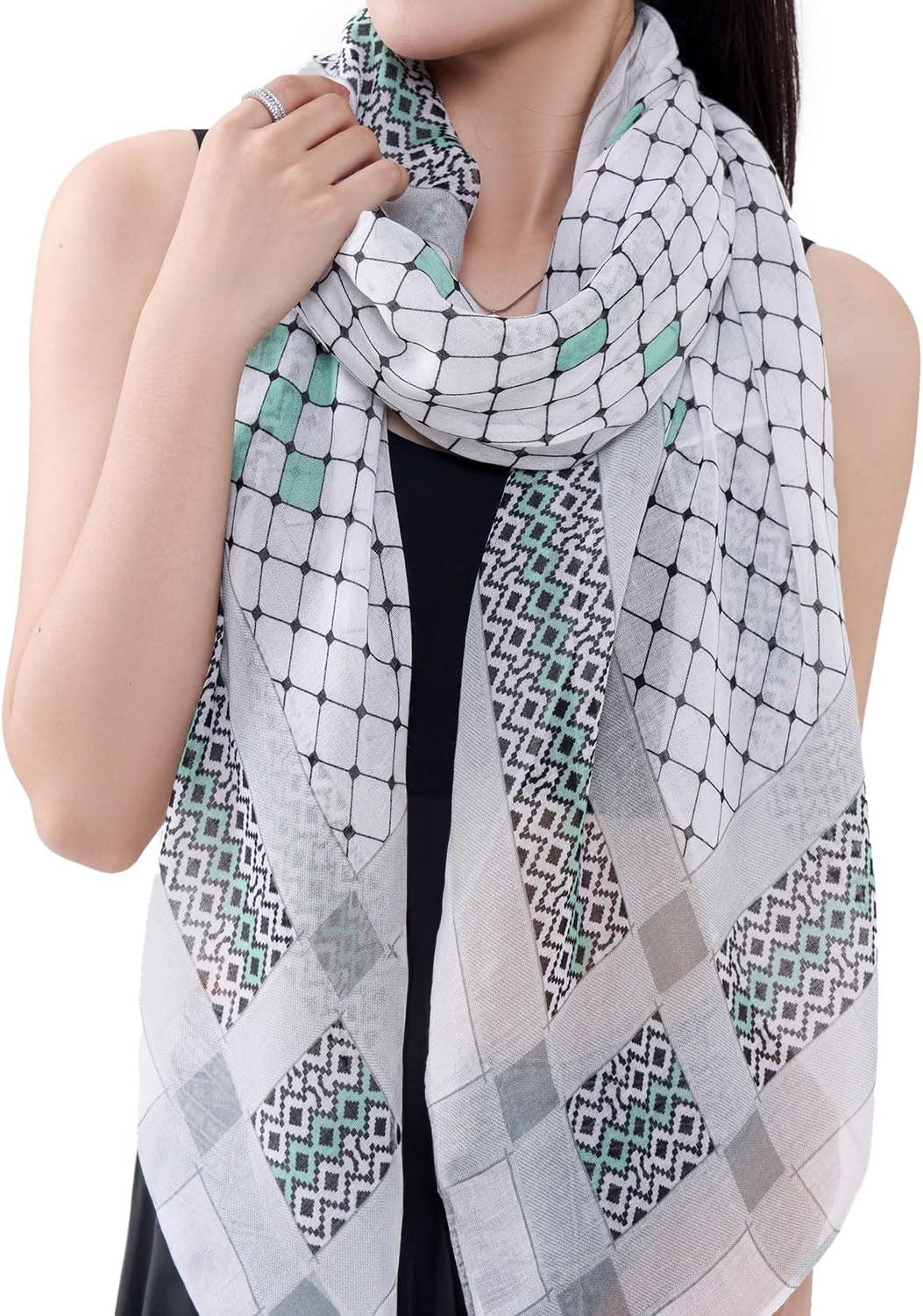 imageMELIFLUOS DESIGNED IN SPAIN Scarf for Women Lightweight Geometric Fashion For Summer Fall Scarves Shawl WrapsMadrid Collection 1  White and Gray Geometric